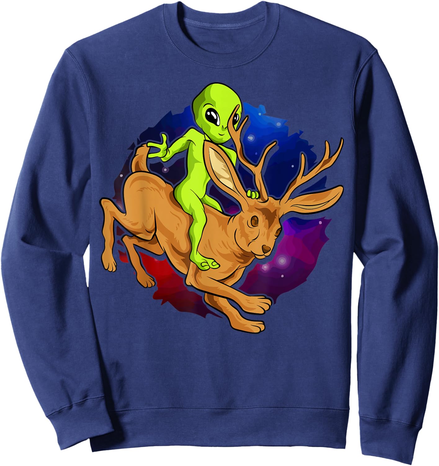 Alien Riding Jackalope Save Cryptid Hare Jackrabbit Camping Sweatshirt - Sweatshirt | Navy