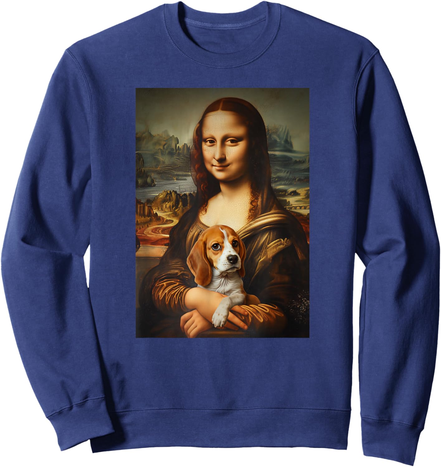Beagle Mona Lisa Painting Art Dog Mom Dad Sweatshirt - Sweatshirt | Navy