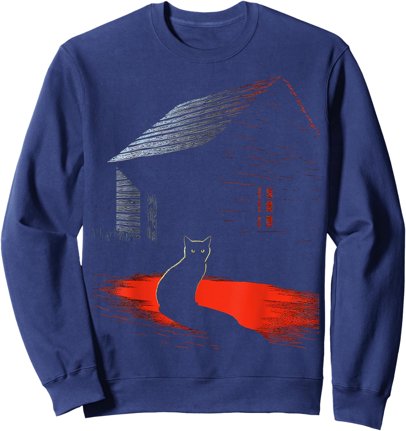 Cat Illustration Art Animal Graphic Motif Cat Women Kids Sweatshirt - Sweatshirt | Navy