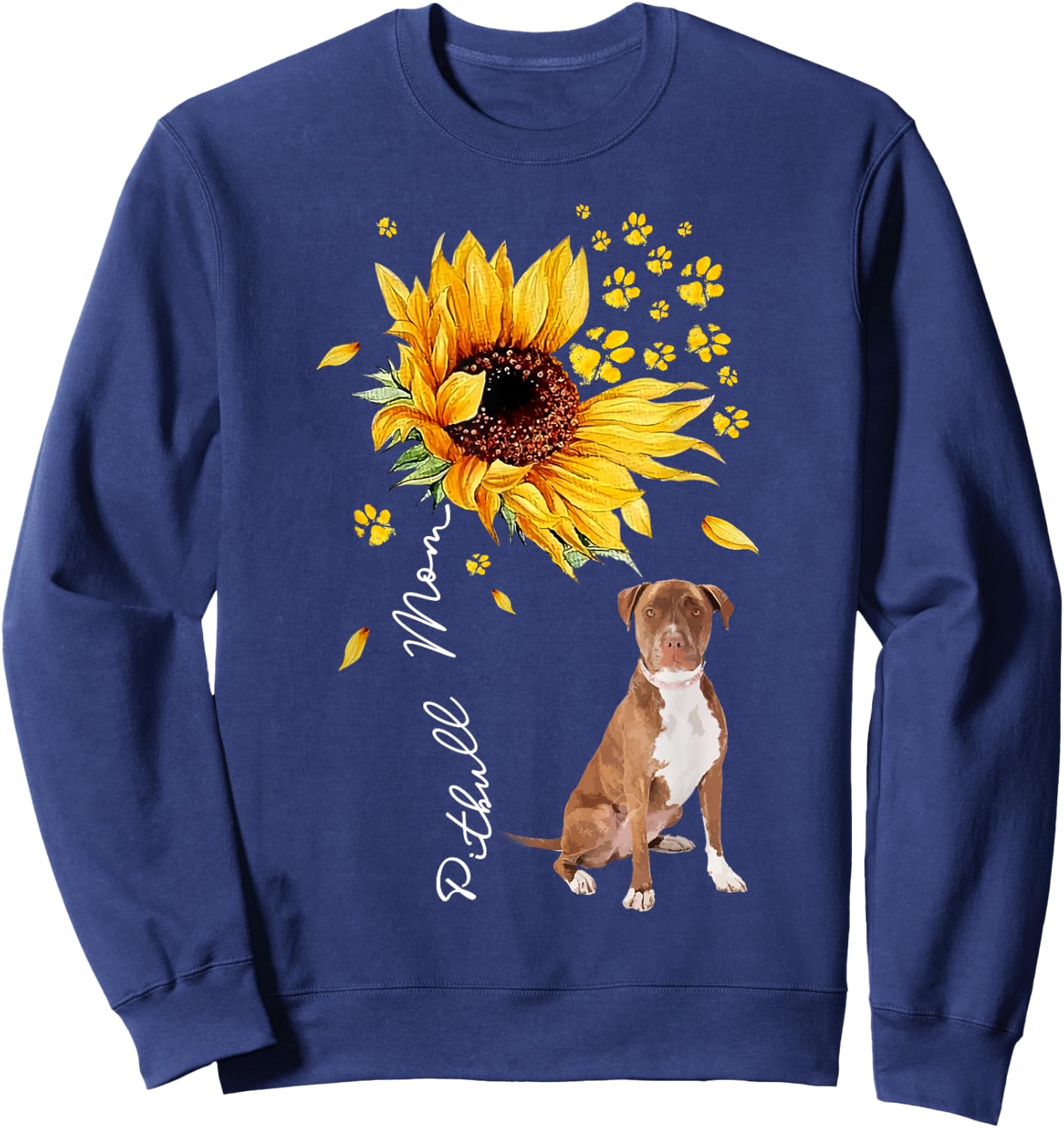 Sunflower Pitbull Mom Dog Lover Gifts Sweatshirt - Sweatshirt | Navy