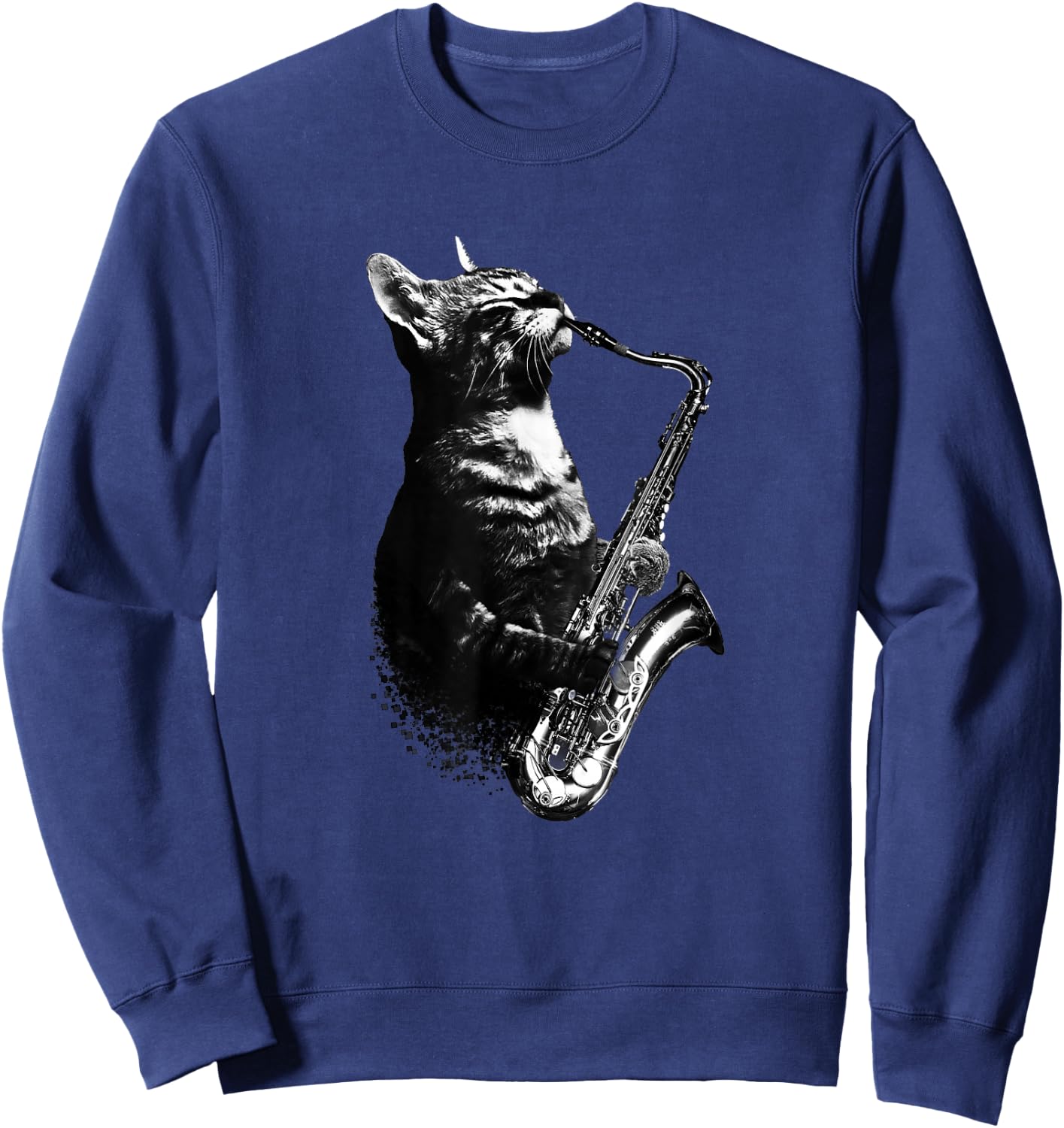 Cat Playing Saxophone Funny Cat Jazz Sax Music Saxophonist Sweatshirt - Sweatshirt | Navy