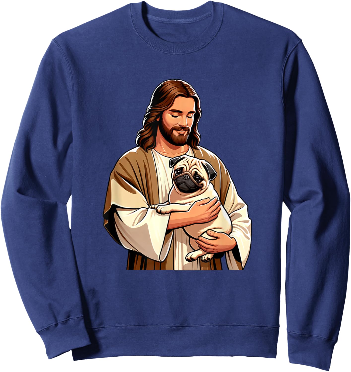 Pug Jesus byAxisone -Adults Kids Black Small Cartoon Christmas Sweatshirt - Sweatshirt | Navy