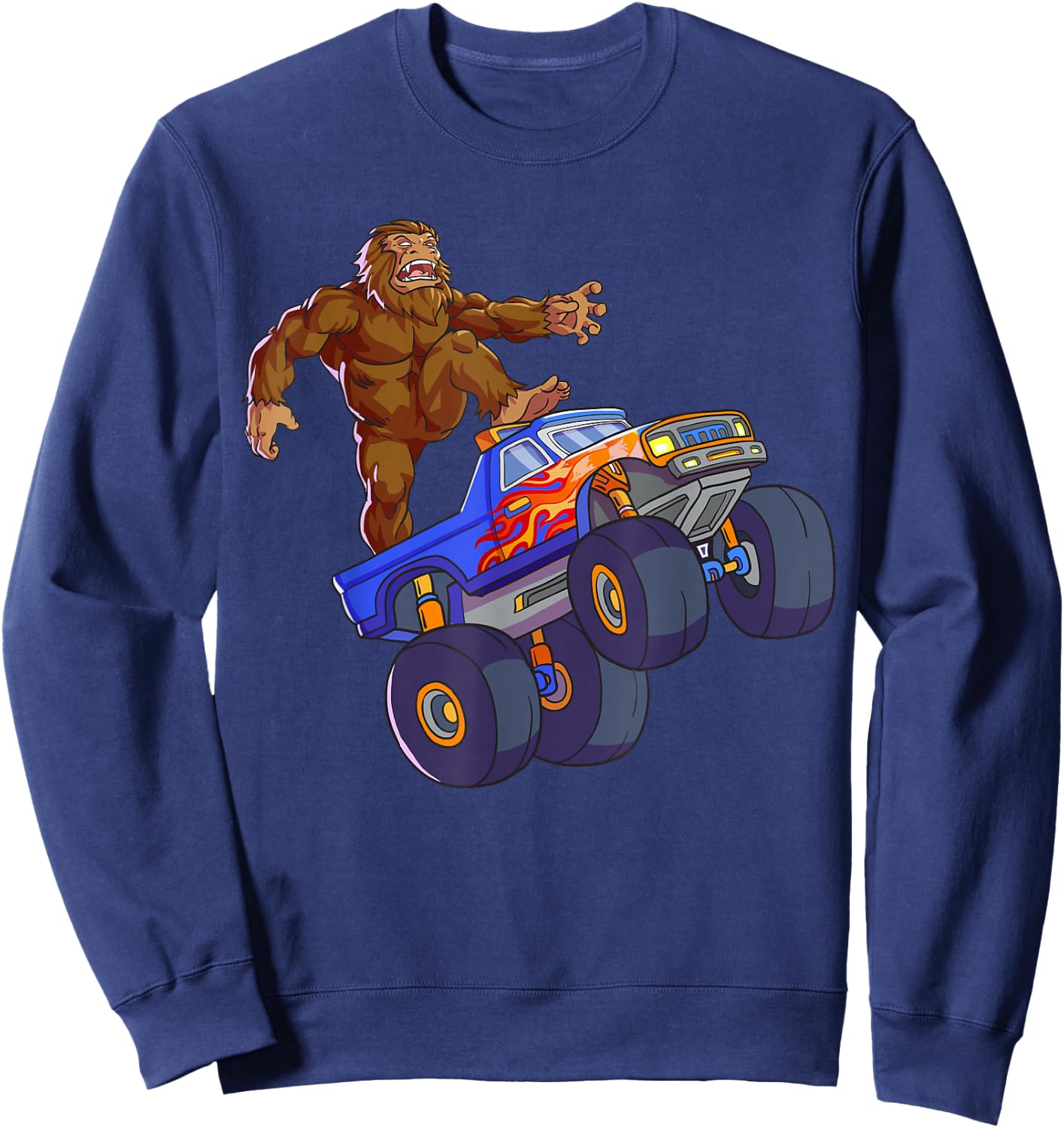 Bigfoot Riding Monster Truck Funny Sasquatch Monster Truck Sweatshirt - Sweatshirt | Navy