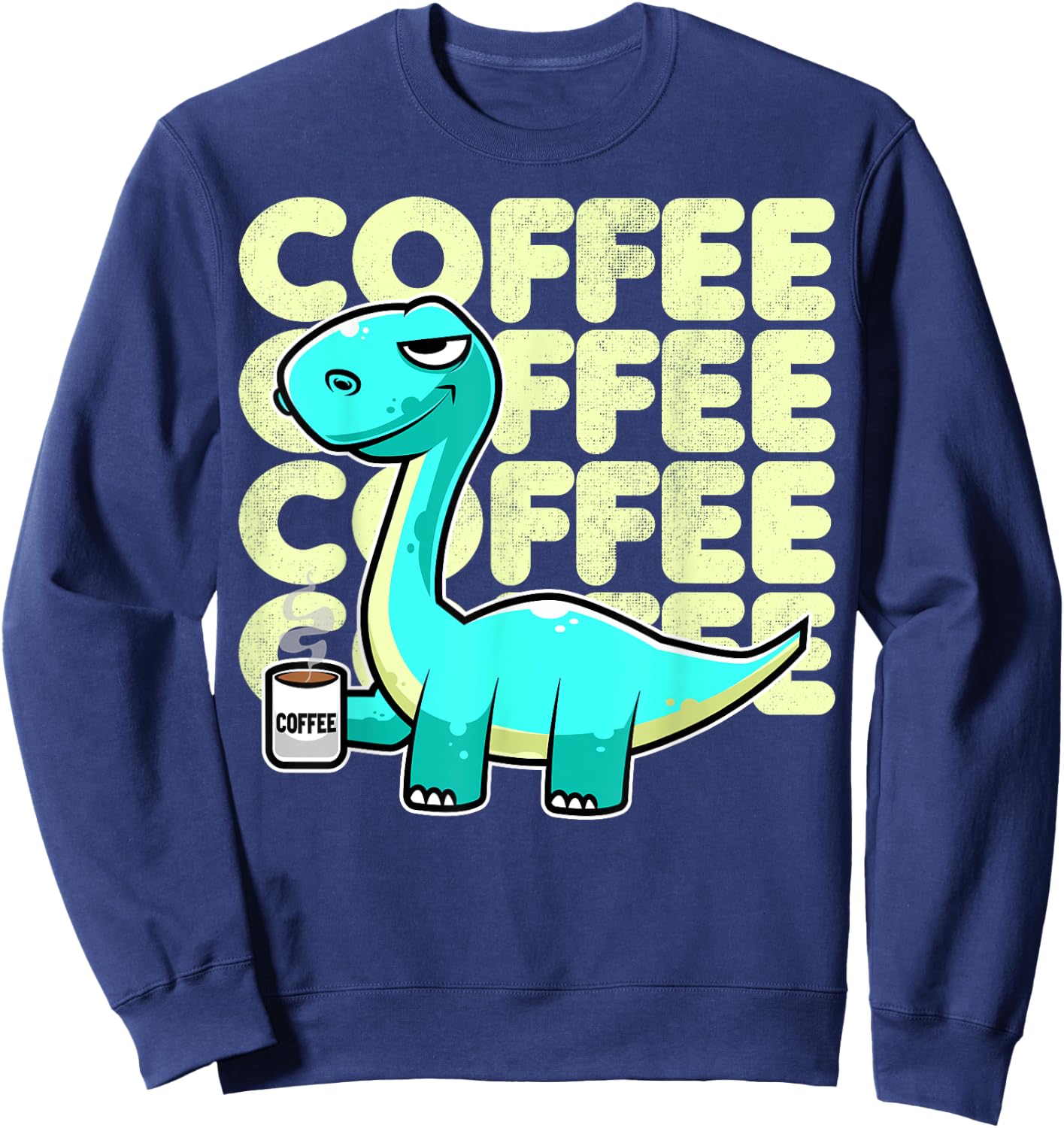 Cute Dinosaur Drinking Coffee Kawaii Neko Anime Sweatshirt - Sweatshirt | Navy