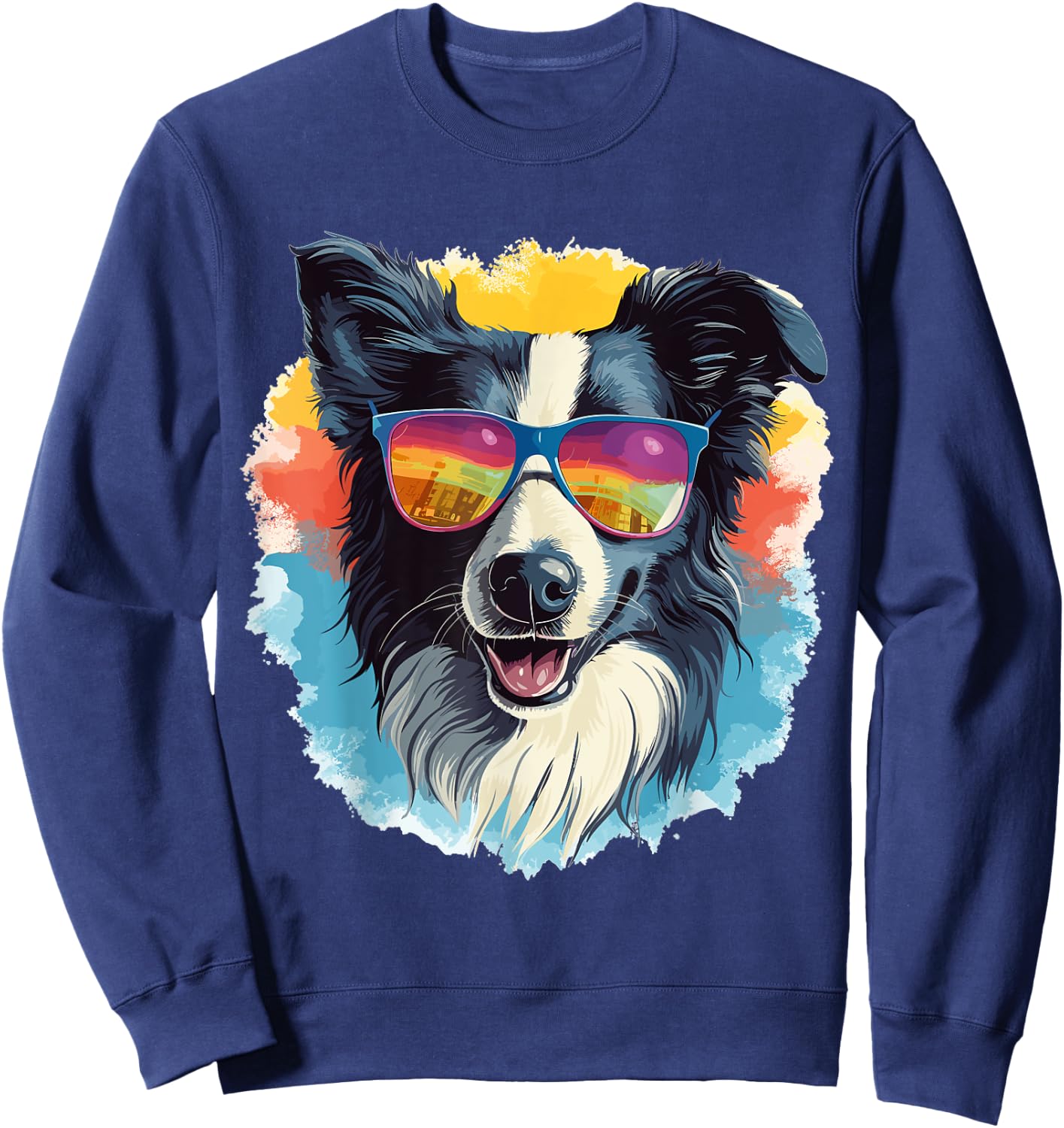 Border Collie Dog - Cute Graphic with Sunglasses Men Women Kids Sweatshirt - Sweatshirt | Navy