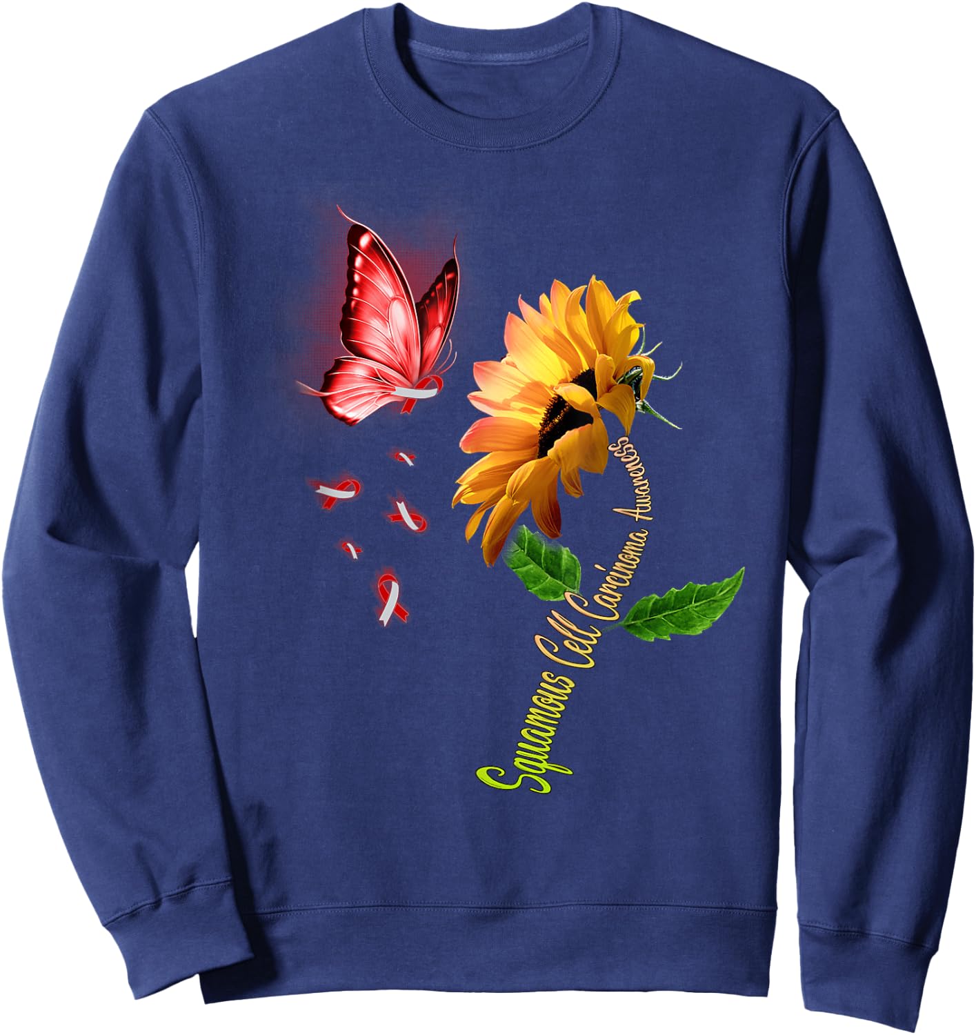 Butterfly Sunflower Squamous Cell Carcinoma Awareness Sweatshirt - Sweatshirt | Navy