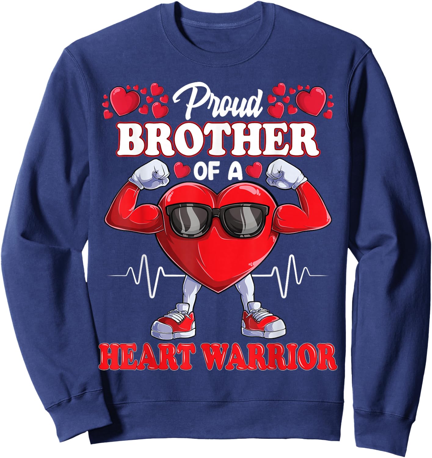 Proud Brother of a Heart Warrior CHD Awareness Sweatshirt - Sweatshirt | Navy