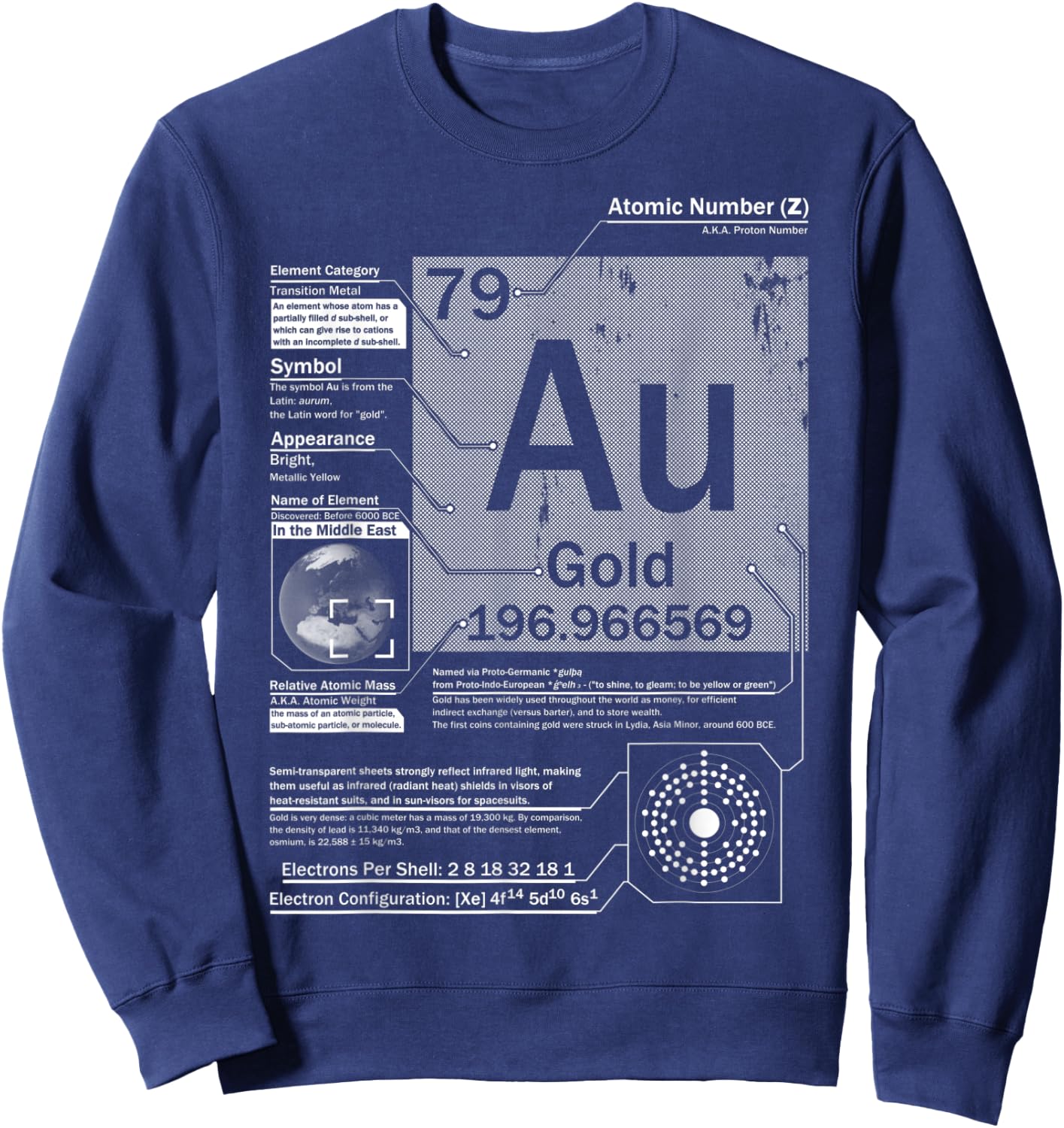 Gold (Au) Element | Atomic Number 79 Science Chemistry Sweatshirt - Sweatshirt | Navy