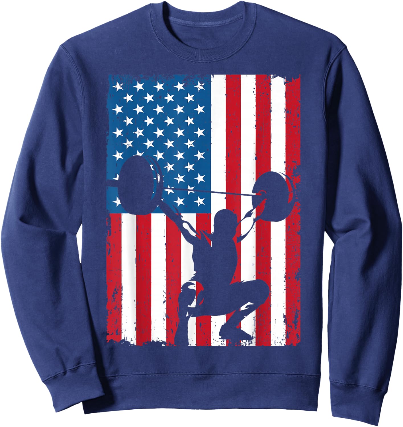 USA American Flag Weightlifting Vintage Sports Sweatshirt - Sweatshirt | Navy