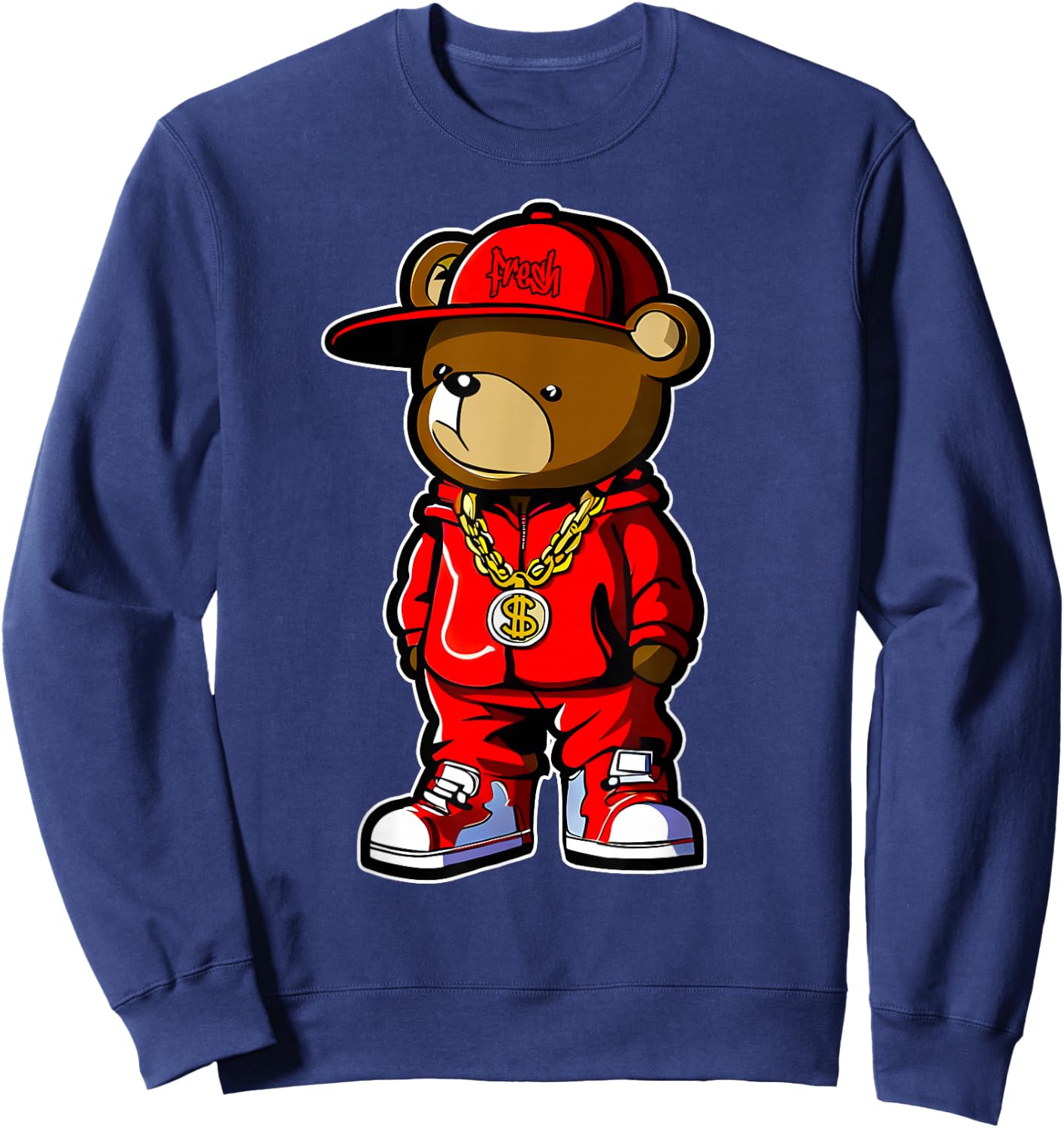 Cute Hip Hop Teddy Bear 90 Hip hop Clothing Graffiti Sweatshirt - Sweatshirt | Navy