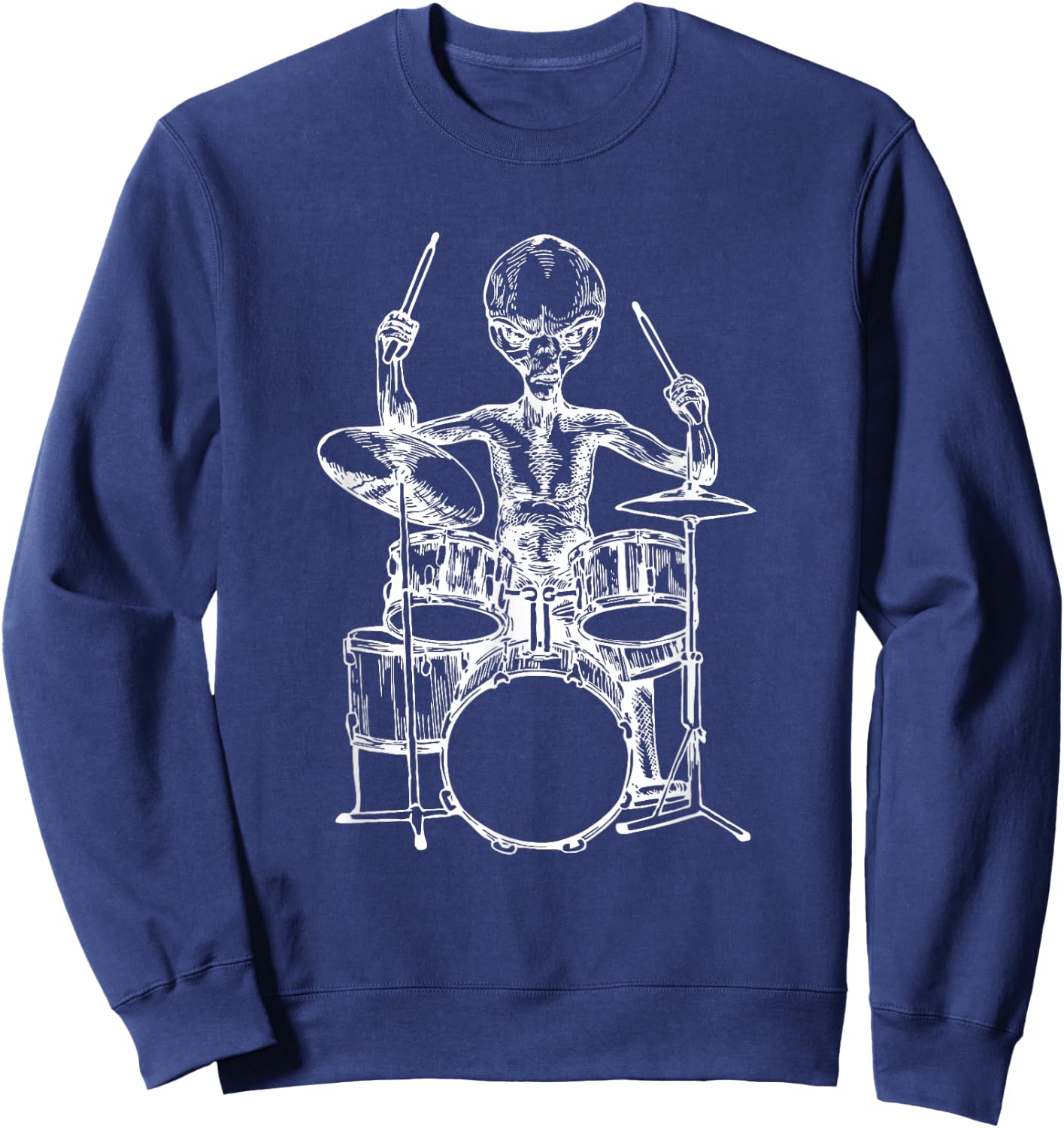 Alien Playing Drums Funny Space Drummer Rock Musician Sweatshirt - Sweatshirt | Navy