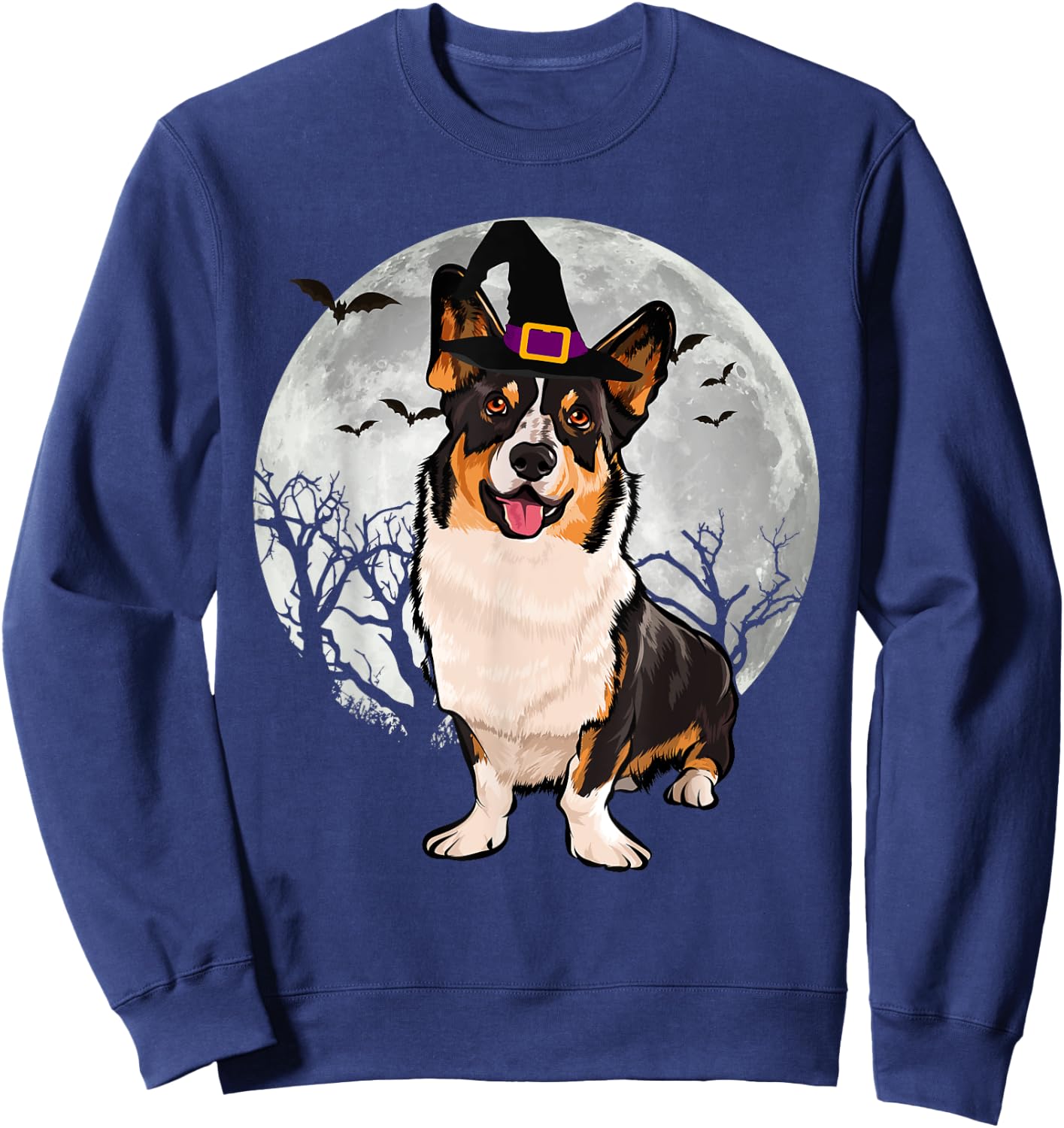 Scary Cardigan Welsh Corgi Dog Witch Hat Halloween Sweatshirt - Sweatshirt | Navy
