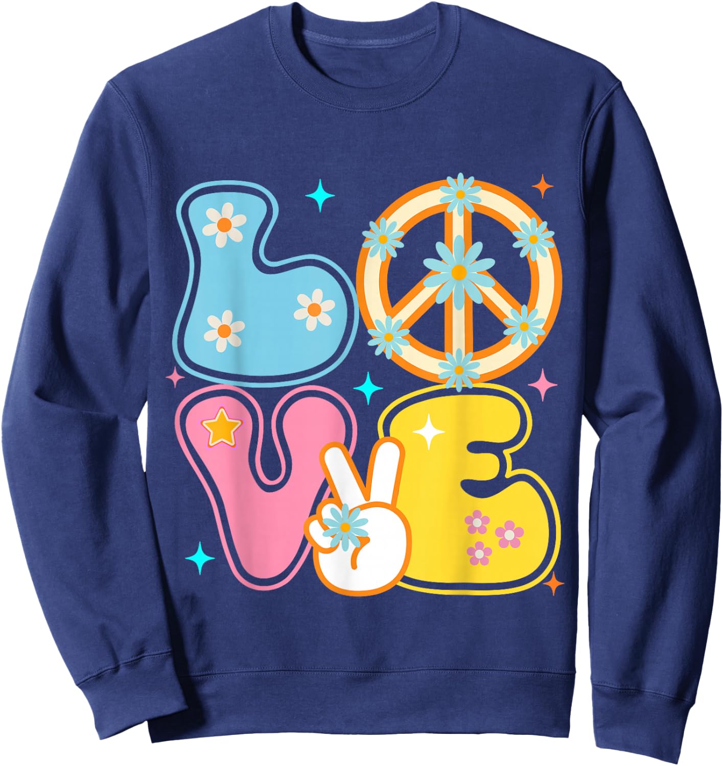Peace Sign Love 60s 70s Tie Dye Hippie Costume Sweatshirt - Sweatshirt | Navy