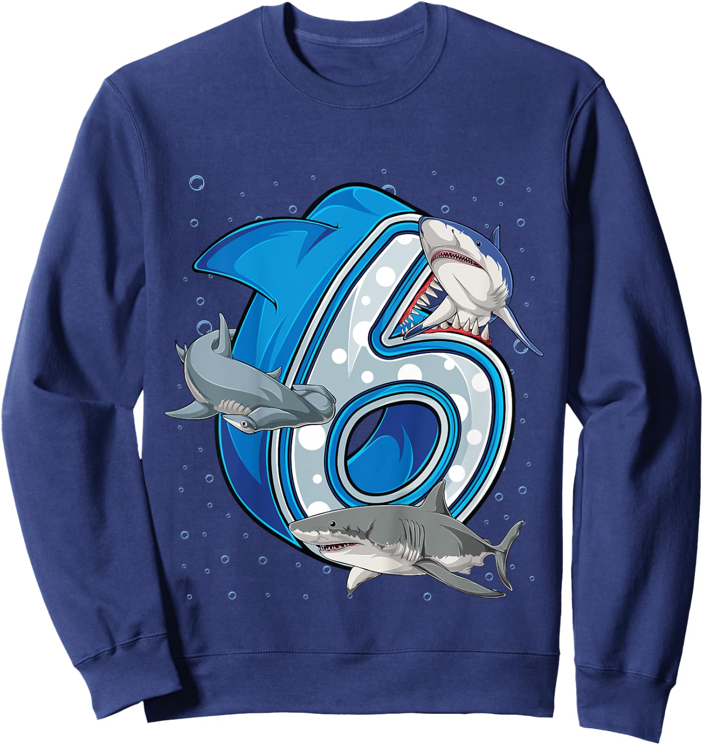 Kids 6th Birthday Boys Shark 6 years Old Ocean Shark B-day Sweatshirt - Sweatshirt | Navy