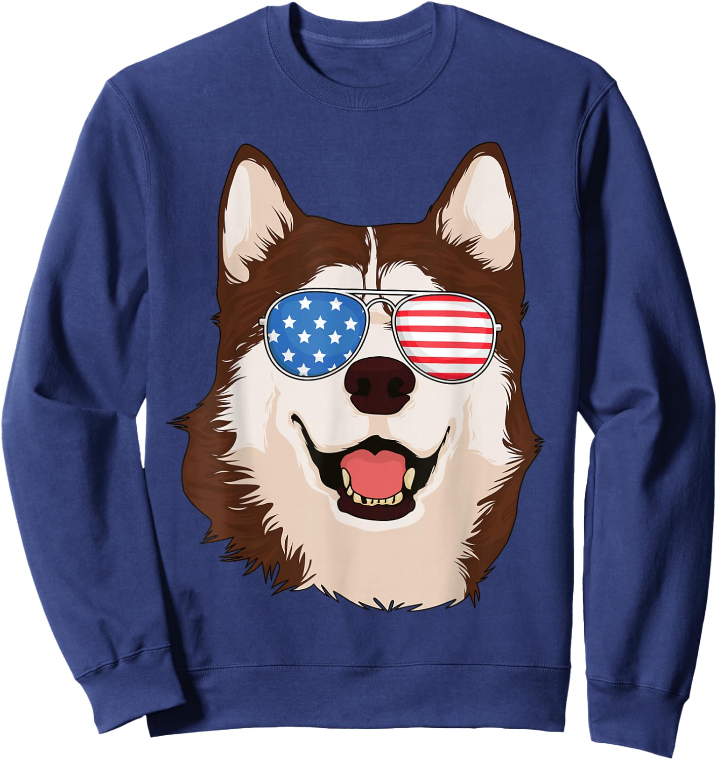 Siberian Husky 4th of July Shirt American Flag Husky Lover Sweatshirt - Sweatshirt | Navy