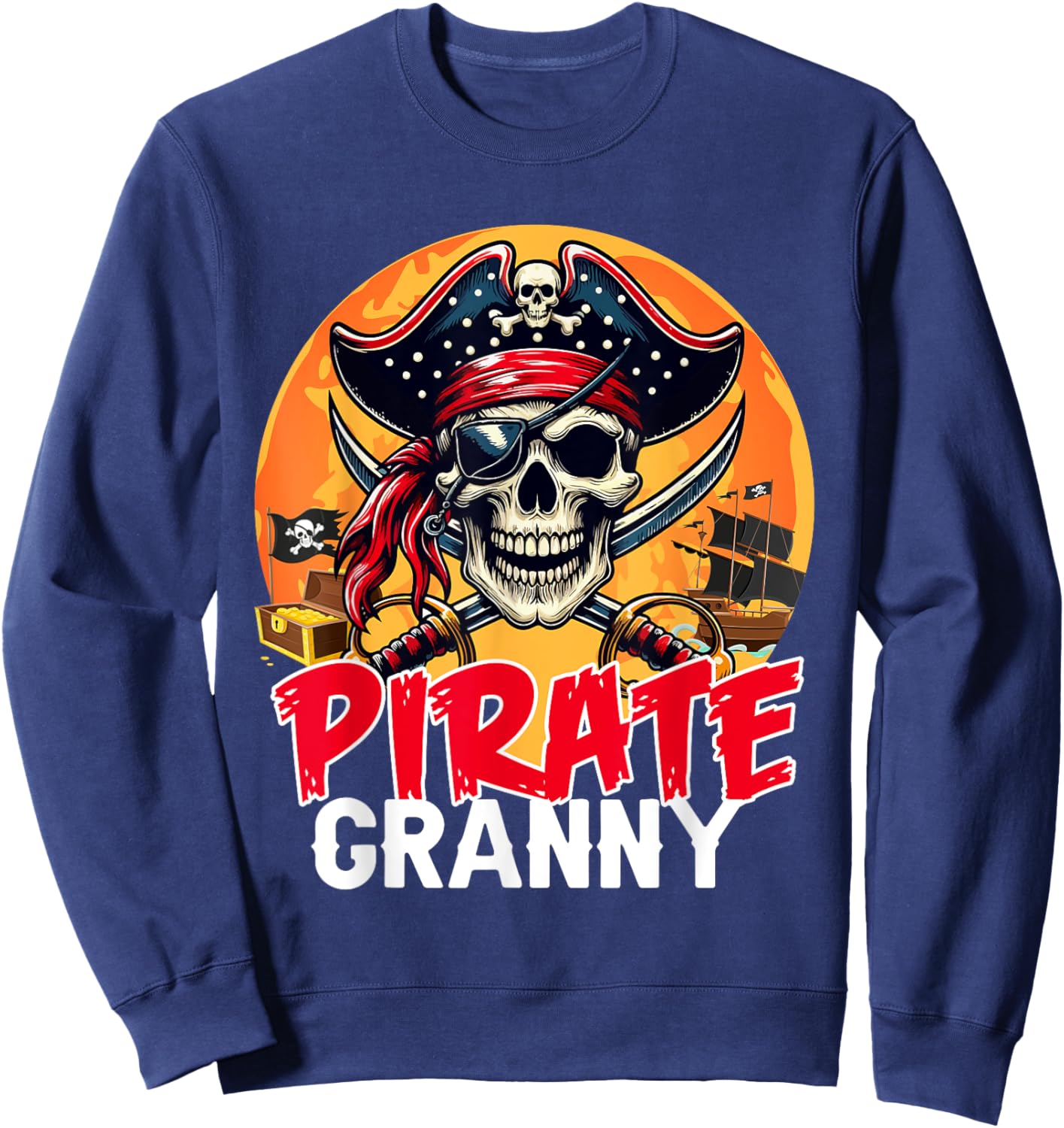 Pirate Granny Halloween Horror Pirate Skull Costume Family Sweatshirt - Sweatshirt | Navy