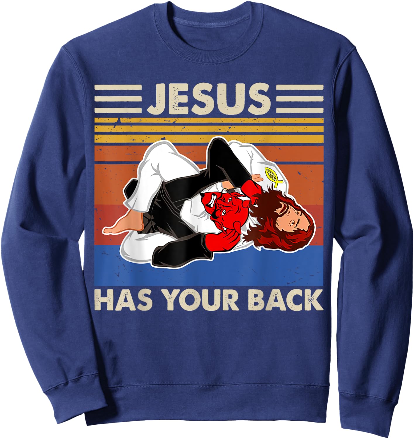 Jiu Jitsu shirts Jesus Has Your Back MMA Brazilian Jiujitsu Sweatshirt - Sweatshirt | Navy