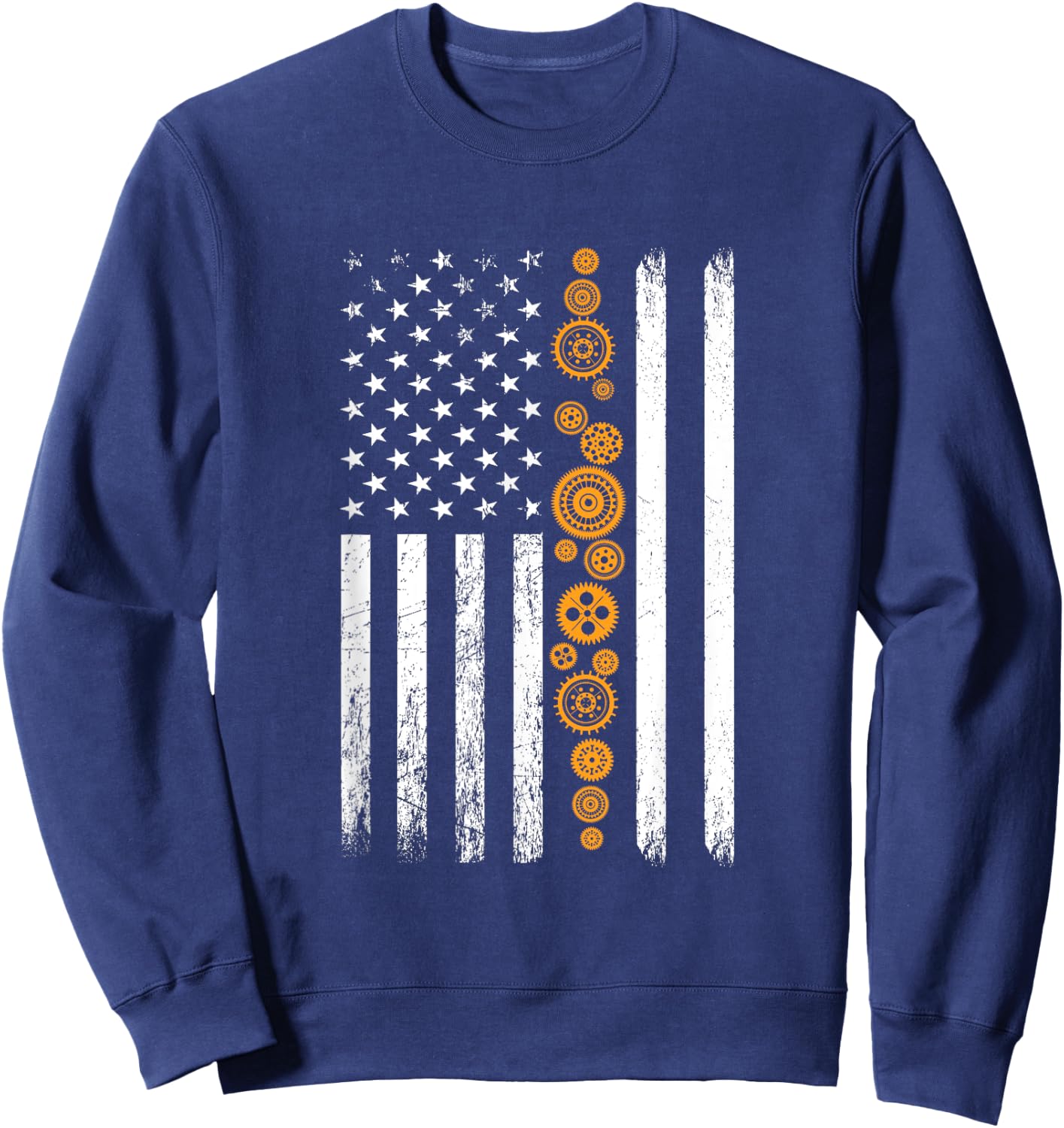 Engineering Gear Cog USA Flag Funny Mechanical Engineer Men Sweatshirt - Sweatshirt | Navy