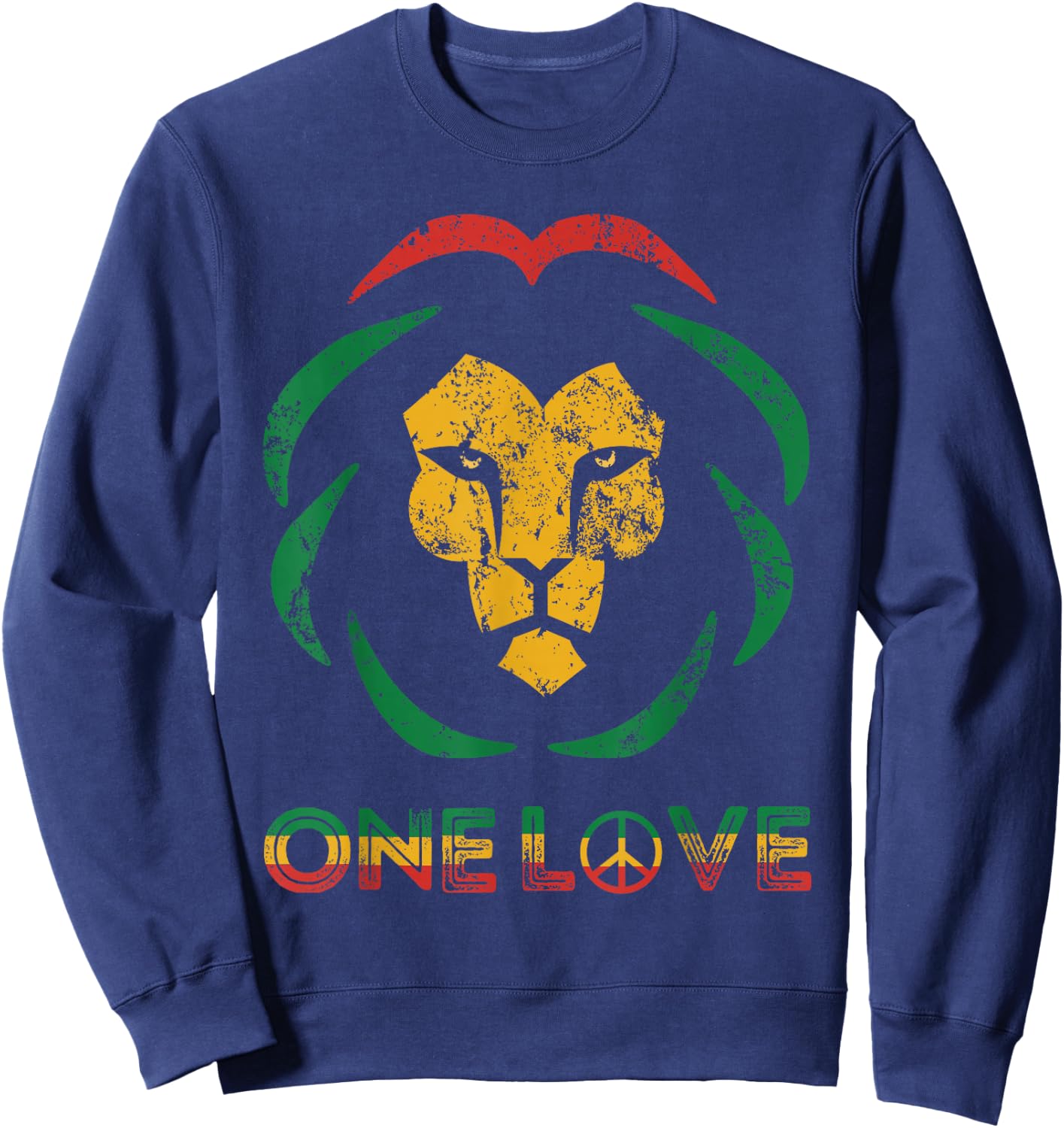 One Love Rasta Reggae Lion Of Judah Rastafari Roots Vintage Sweatshirt - Sweatshirt | Navy