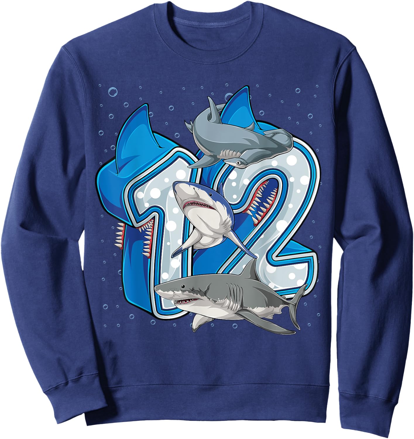 12th Birthday Boys Shark 12 years Old Ocean Shark B-day Sweatshirt - Sweatshirt | Navy