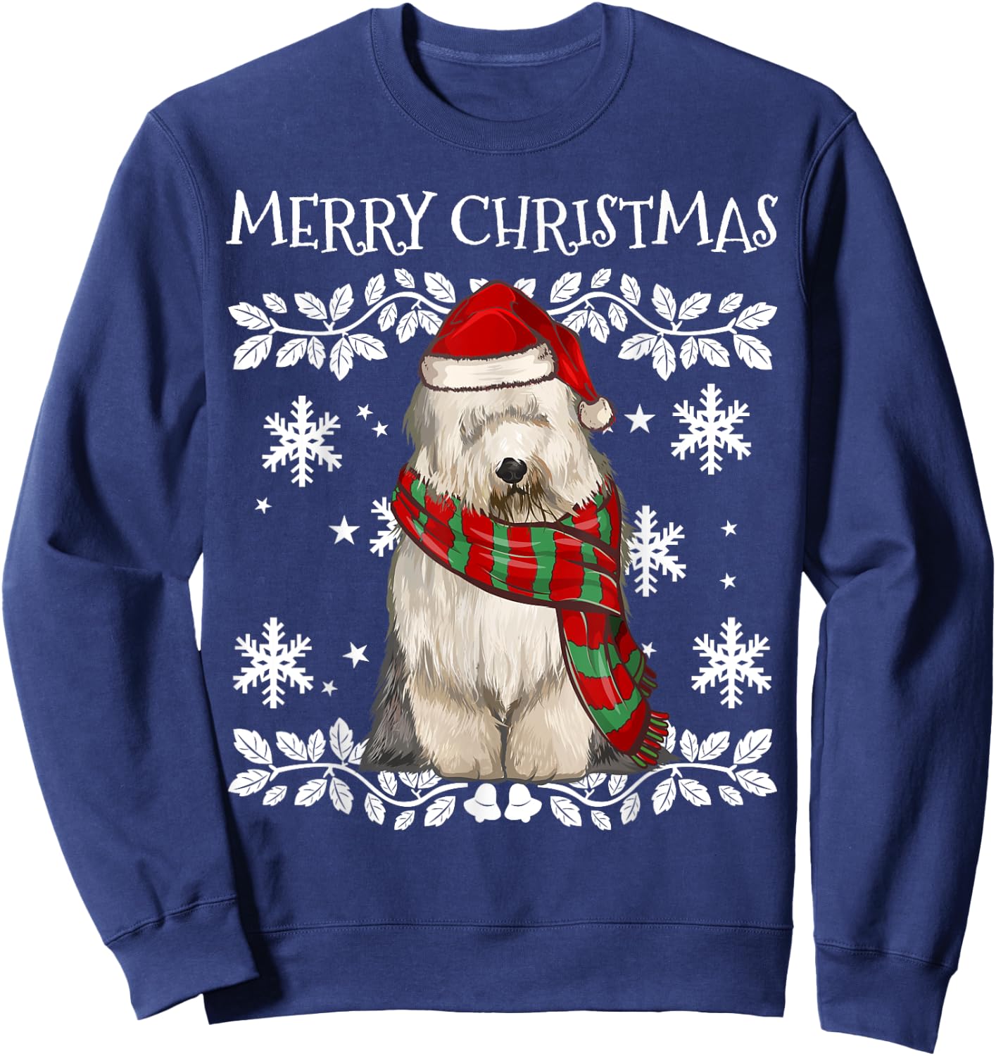 Merry Christmas Ornament Old English Sheepdog Xmas Santa Sweatshirt - Sweatshirt | Navy