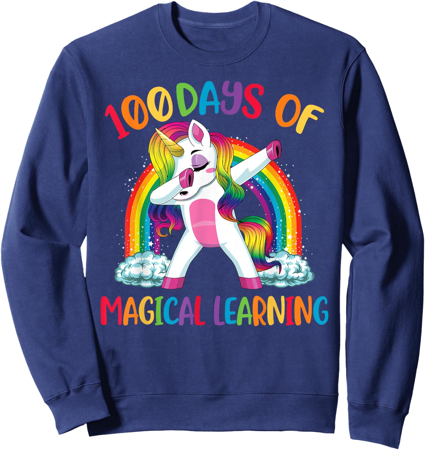 100 Days Of Magical Learning Dabbing Unicorn Girls Kids Sweatshirt - Sweatshirt | Navy