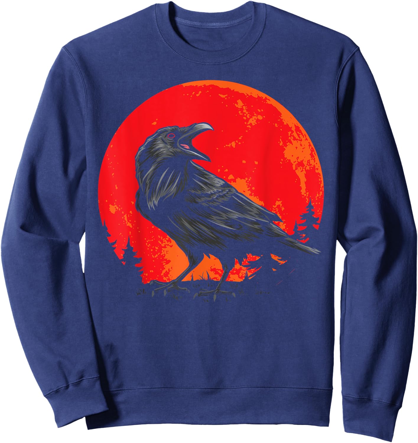 Red Moon Black Crow Gothic Animal Bird Spooky Forest Raven Sweatshirt - Sweatshirt | Navy