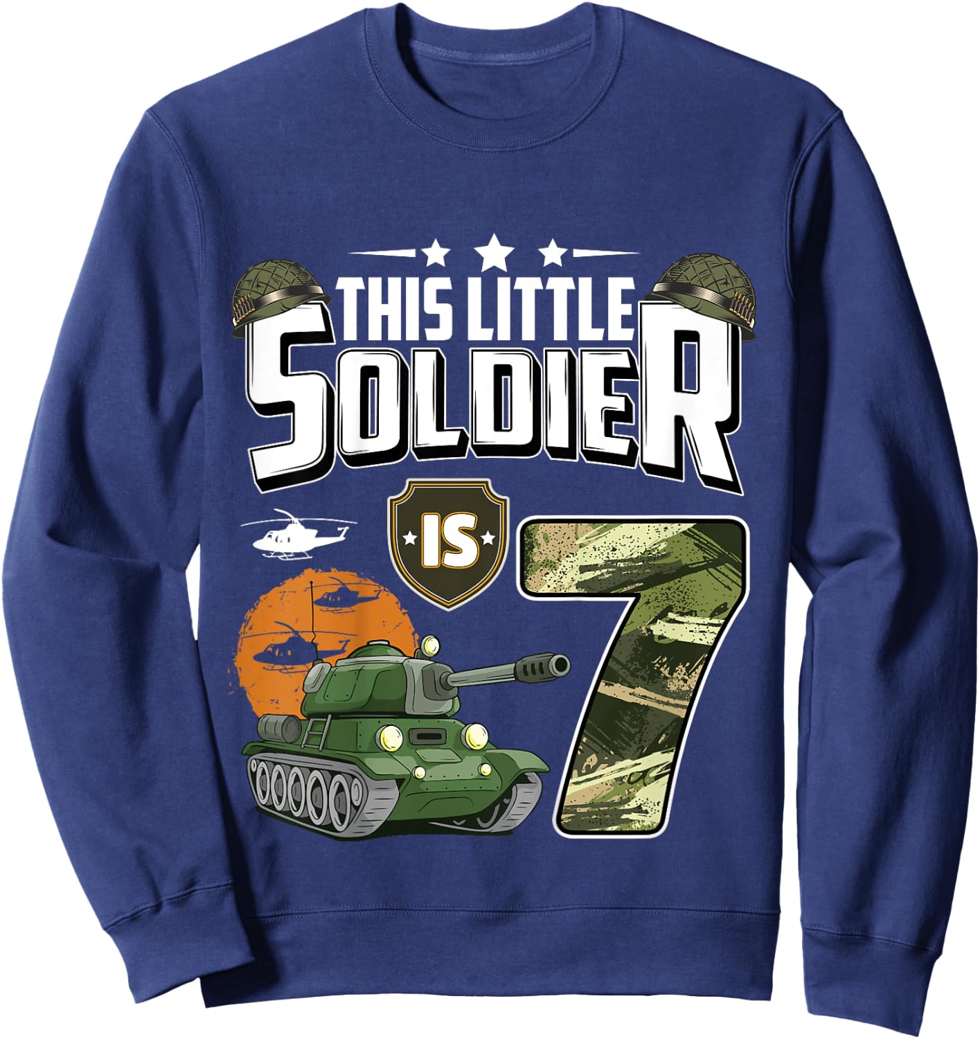 Kids 7 Year Old Soldier 7th Birthday Military Themed Camo boys Sweatshirt - Sweatshirt | Navy