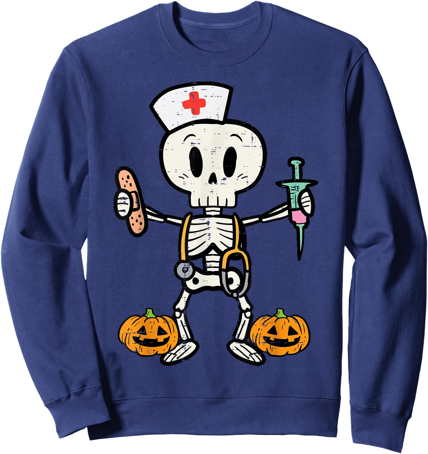 Halloween Nicu Nurse Skeleton Scrub Top Costume Women Men Sweatshirt - Sweatshirt | Navy
