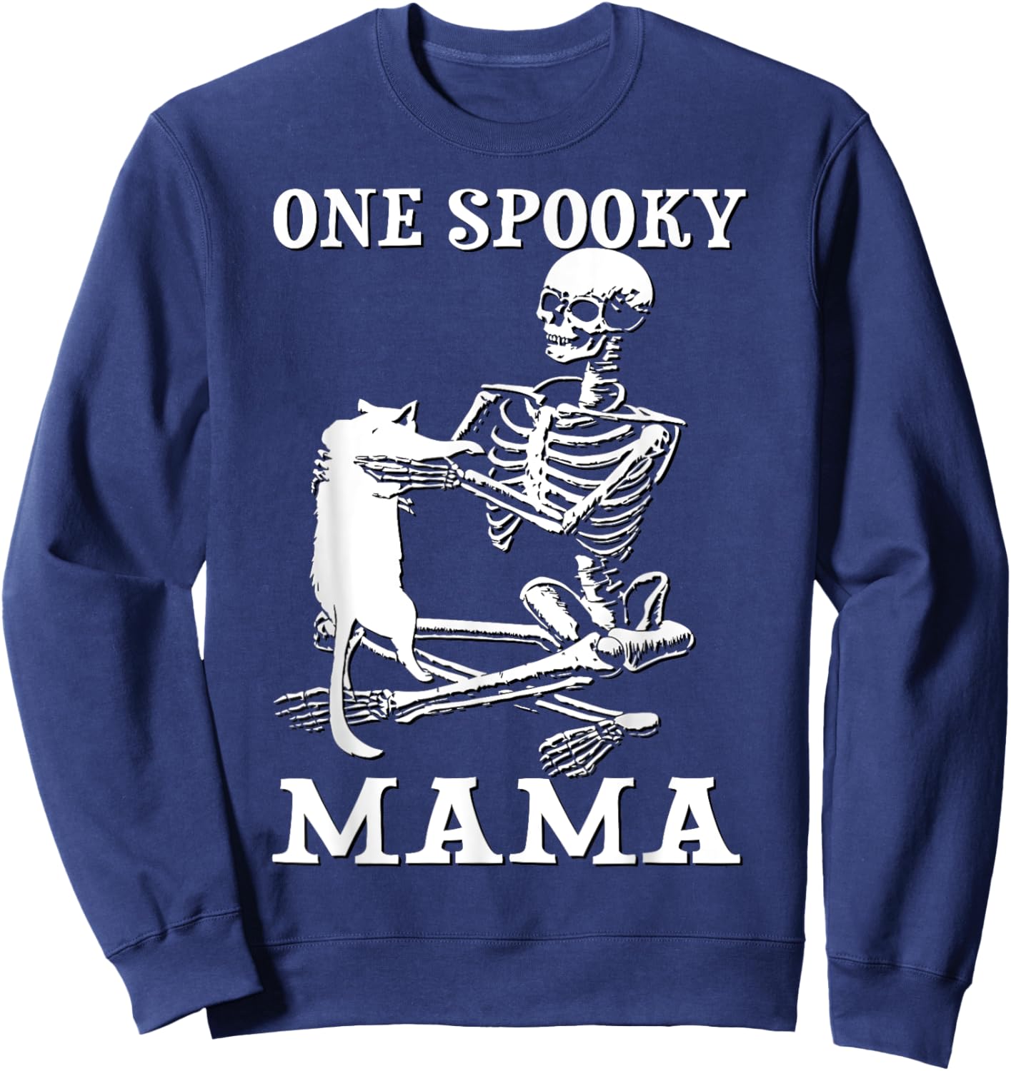 Skeleton Holding A Cat One Spooky Mamaa Halloween Costume Women Kids Sweatshirt - Sweatshirt | Navy