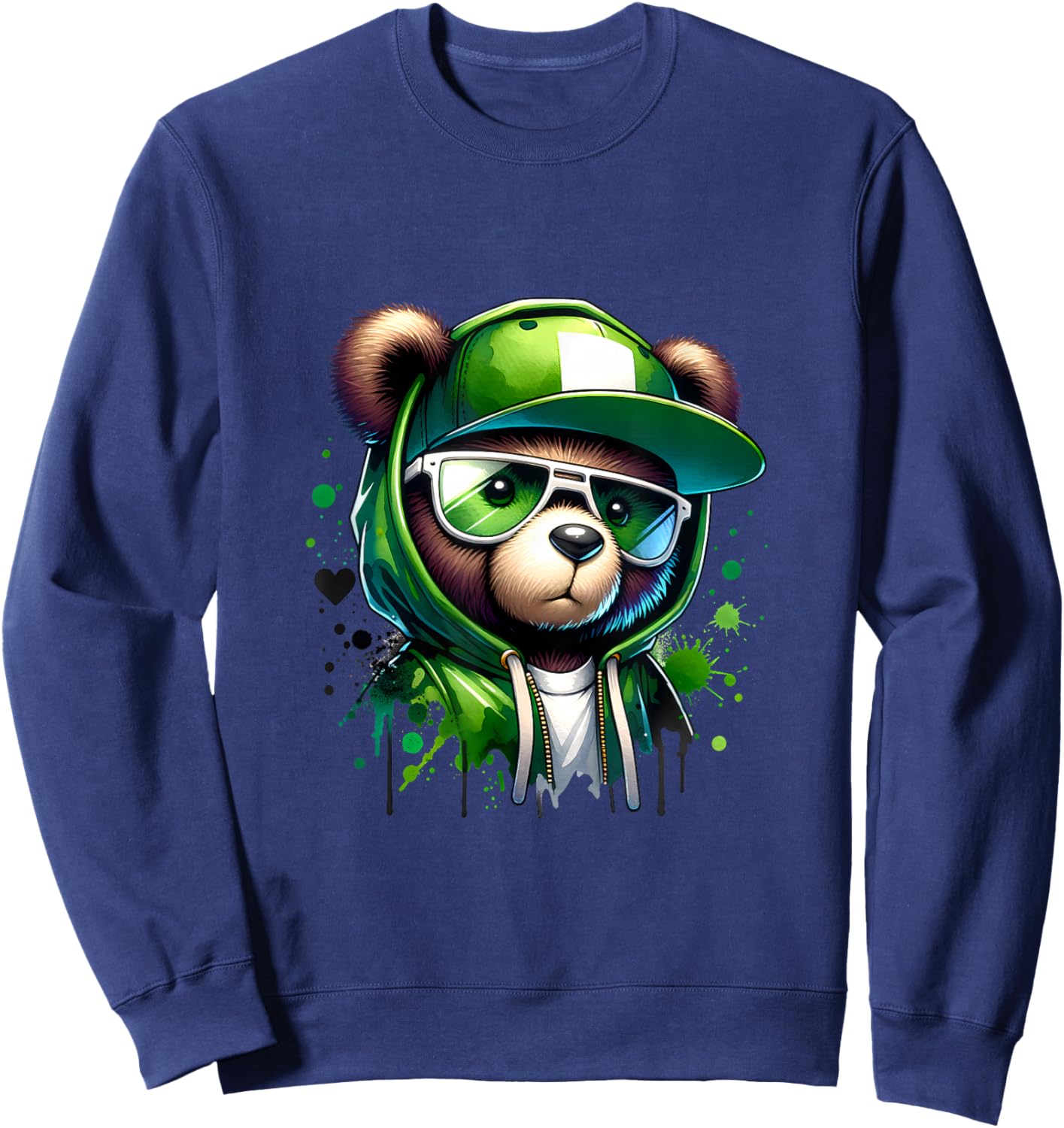 Hip Hop Bear Urban Cute Teddy Bear Graphic Design Rap Bear Sweatshirt - Sweatshirt | Navy