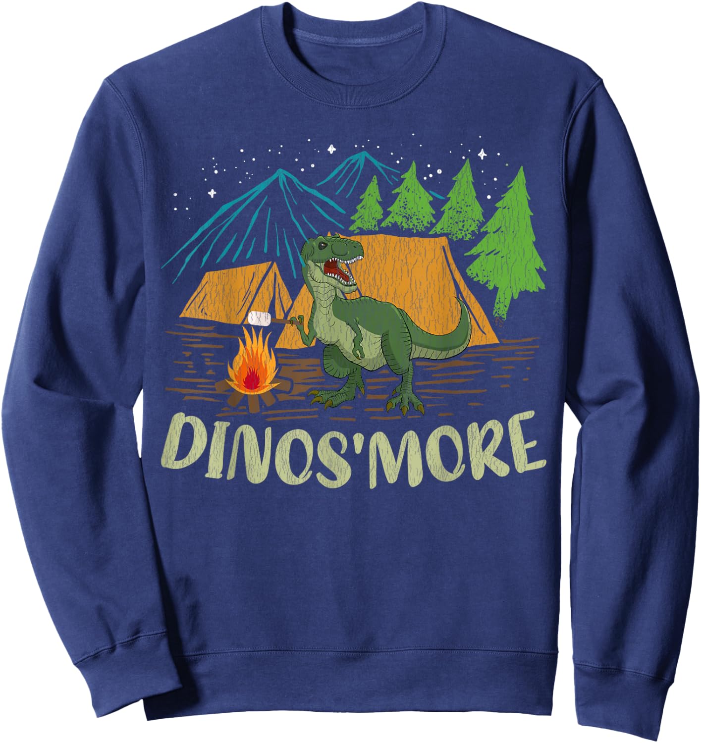 Camping S'more Dinosaur Lover Funny Dinosaur Camping - Black, -Adults, Short Sleeve, Classic Fit, Small Sweatshirt - Sweatshirt | Navy