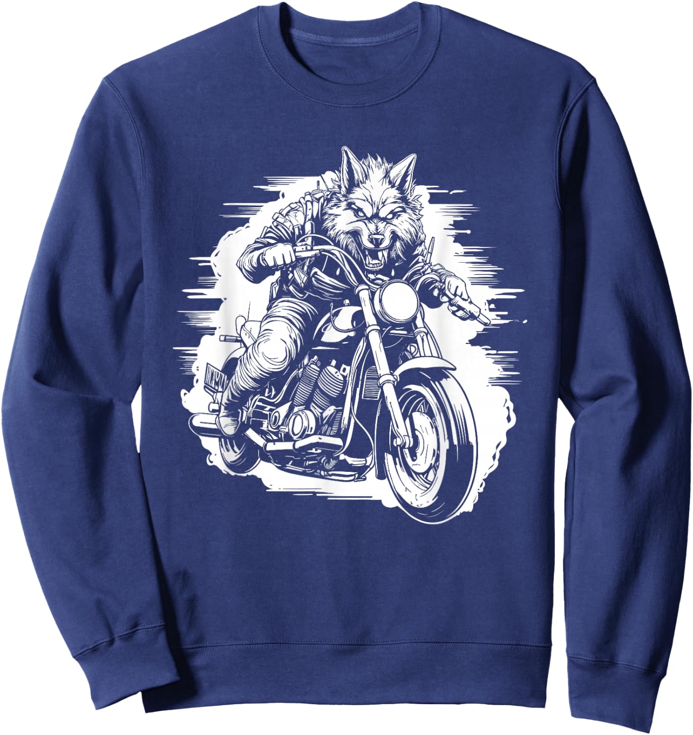 Wolf Motorcycle Animal Wolves - Wildlife Wolf Sweatshirt - Sweatshirt | Navy