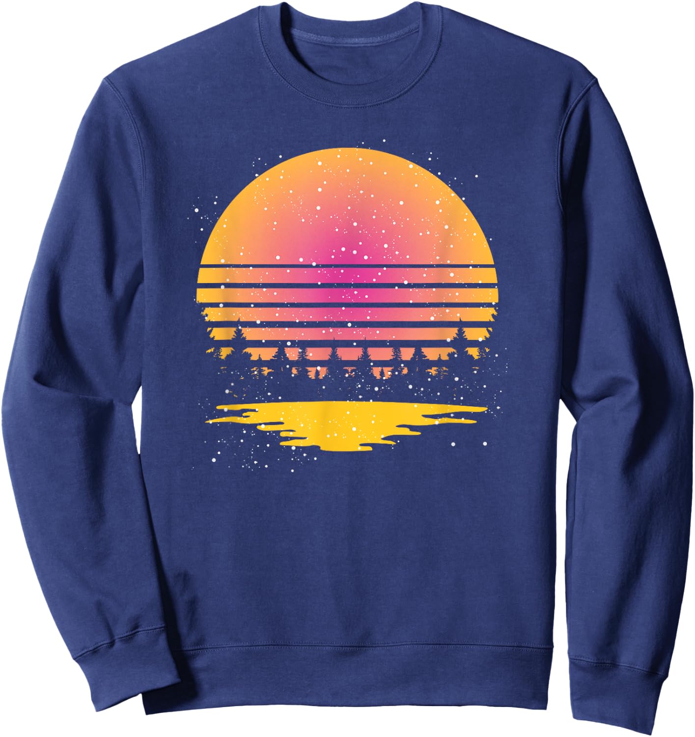 Retro Nature Wildlife Trees Reflection Full Moon Forest Sweatshirt - Sweatshirt | Navy