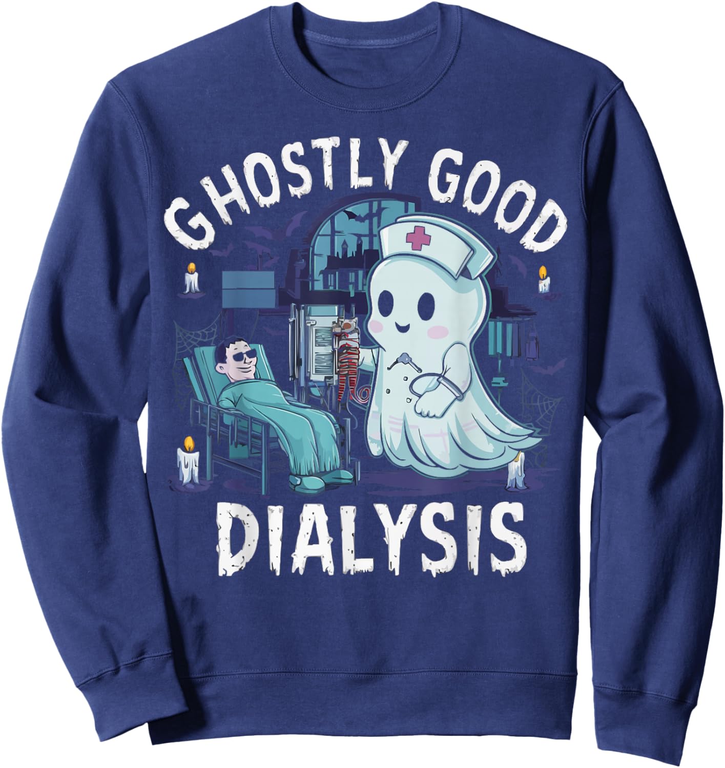 Dialysis Nurse Halloween Spooky Nursing Trick Or Treat Sweatshirt - Sweatshirt | Navy
