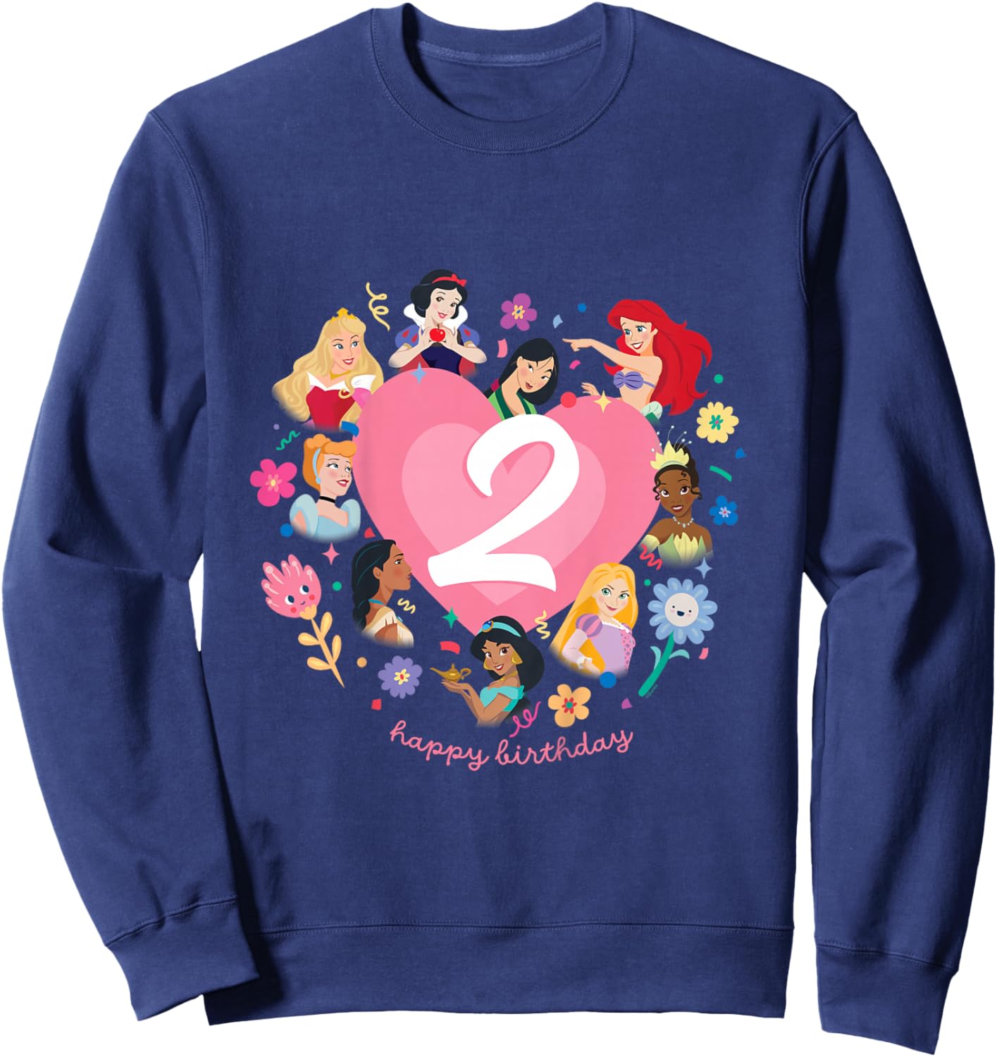 Disney Princess Heart 2 Years Old Happy Second Birthday Sweatshirt - Sweatshirt | Navy