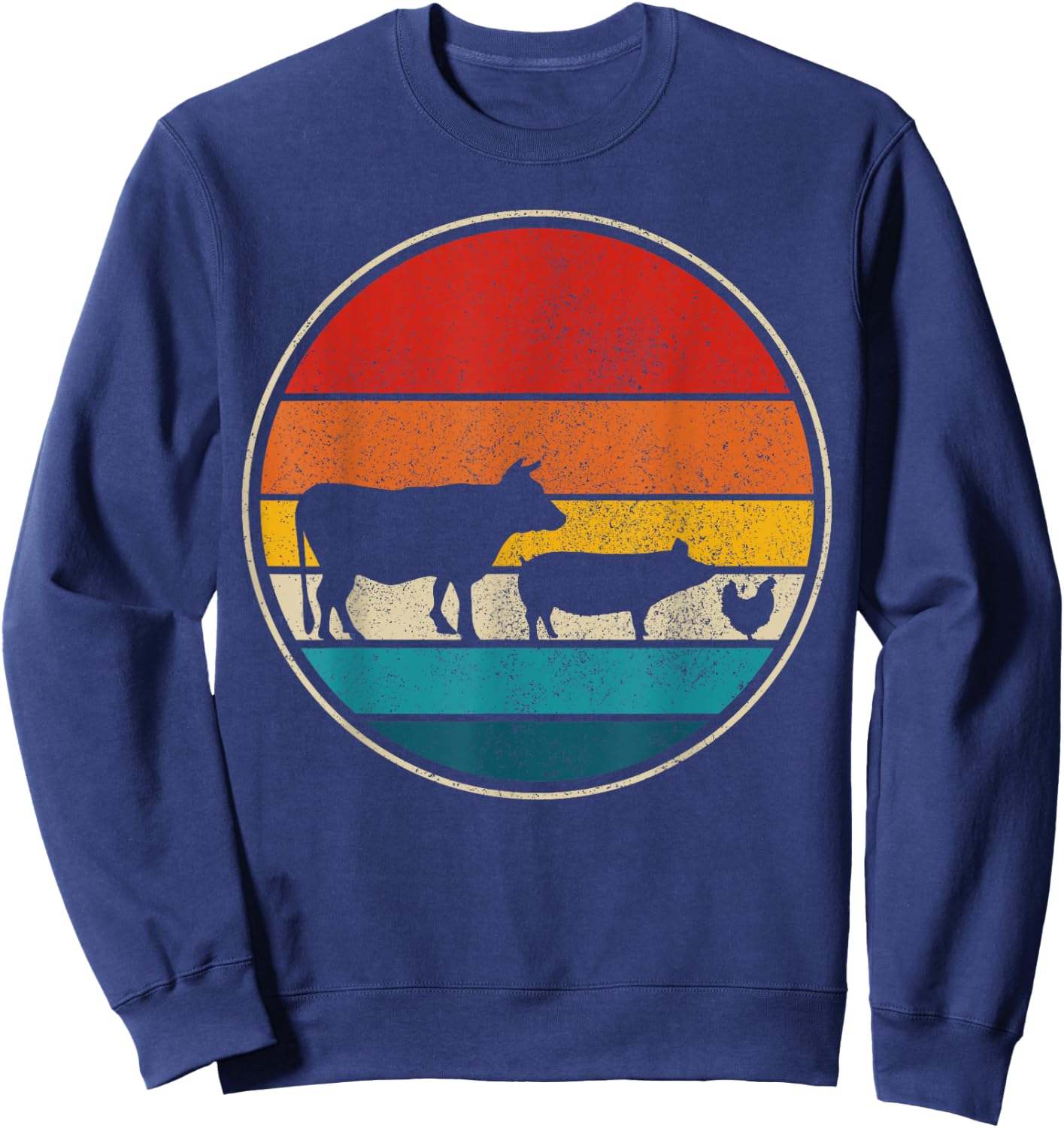 Farm Animals Cow Pig Chicken Vintage Retro Farm Gift Sweatshirt - Sweatshirt | Navy