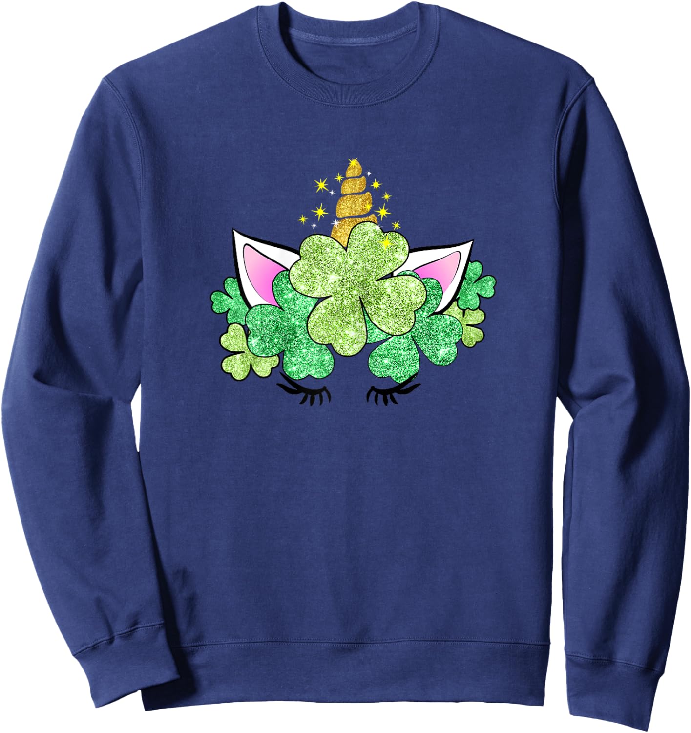 Green Shamrocks Irish Cute Unicorn Girls St Patrick's Day Sweatshirt - Sweatshirt | Navy