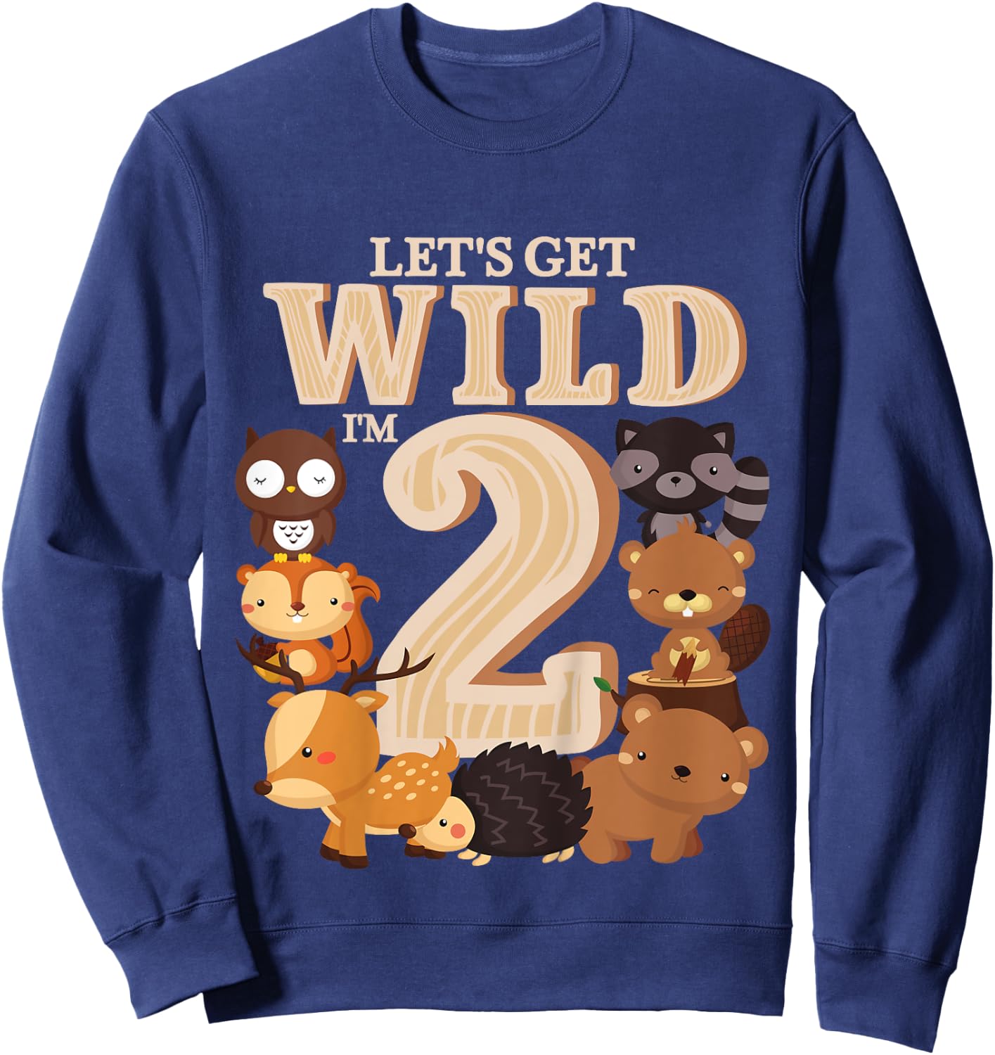 2 Year Old Woodland Animals Birthday Wild Forest 2nd Gift Sweatshirt - Sweatshirt | Navy
