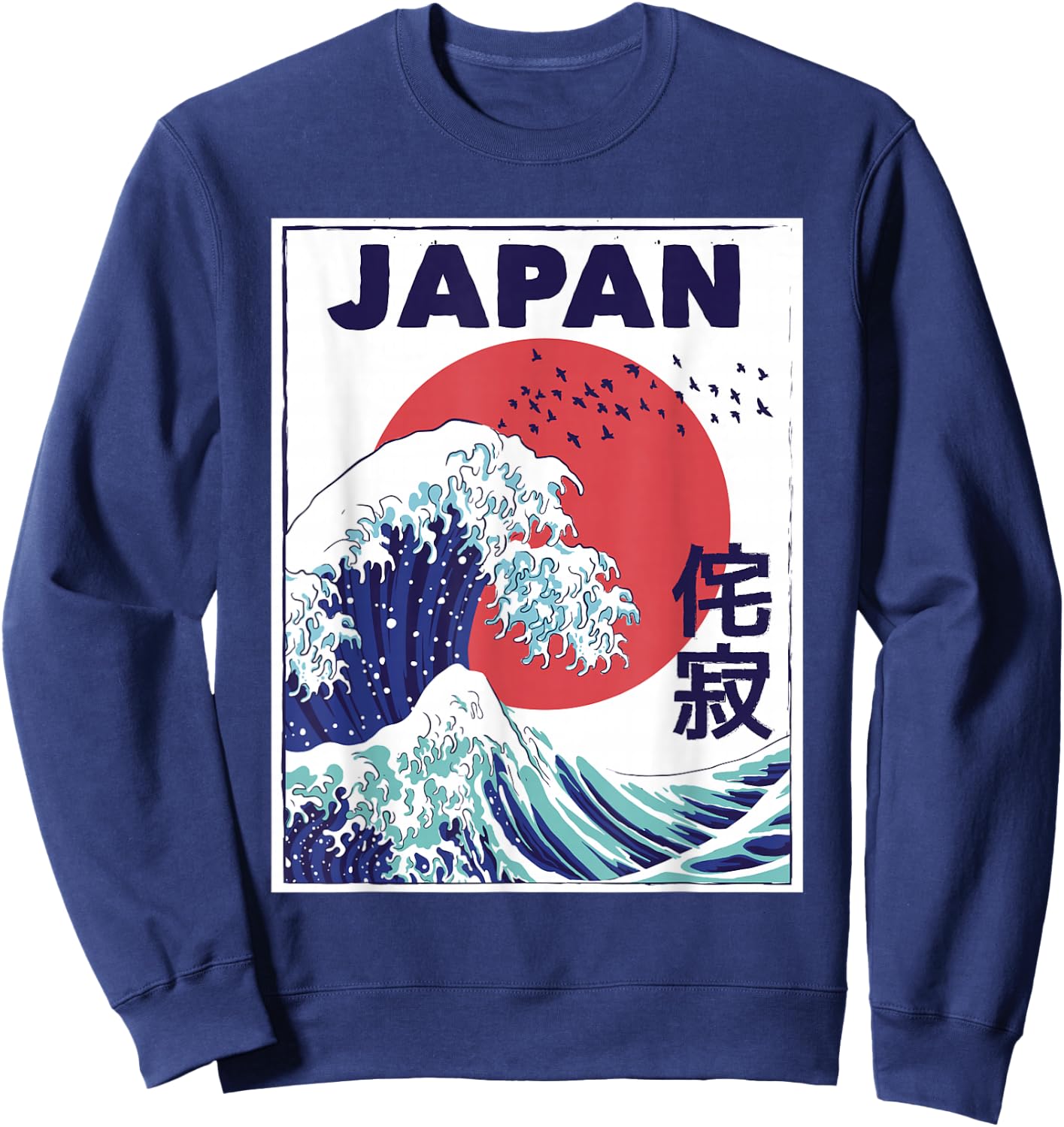 Retro Japan Graphic Women Ocean Japanese Men Large Wave Sweatshirt - Sweatshirt | Navy