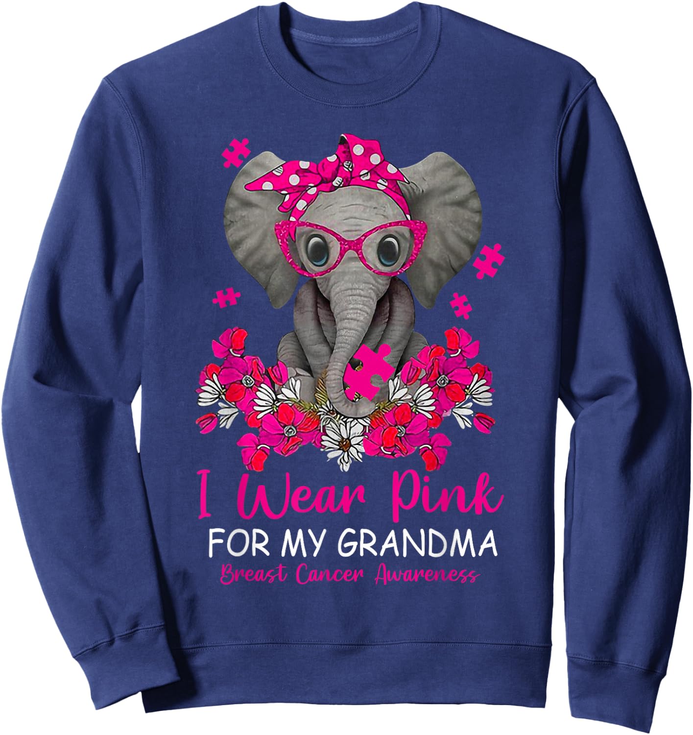 I Wear Pink For My Grandma Elephant Breast Cancer Awareness Sweatshirt - Sweatshirt | Navy