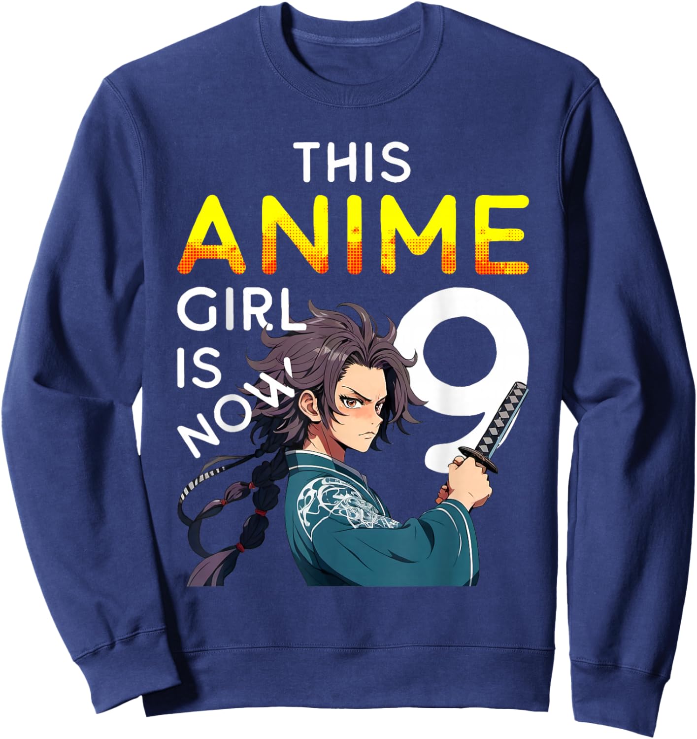 This Anime Girl Is Now 9 Years Old 9th Birthday Kawaii Kids Sweatshirt - Sweatshirt | Navy