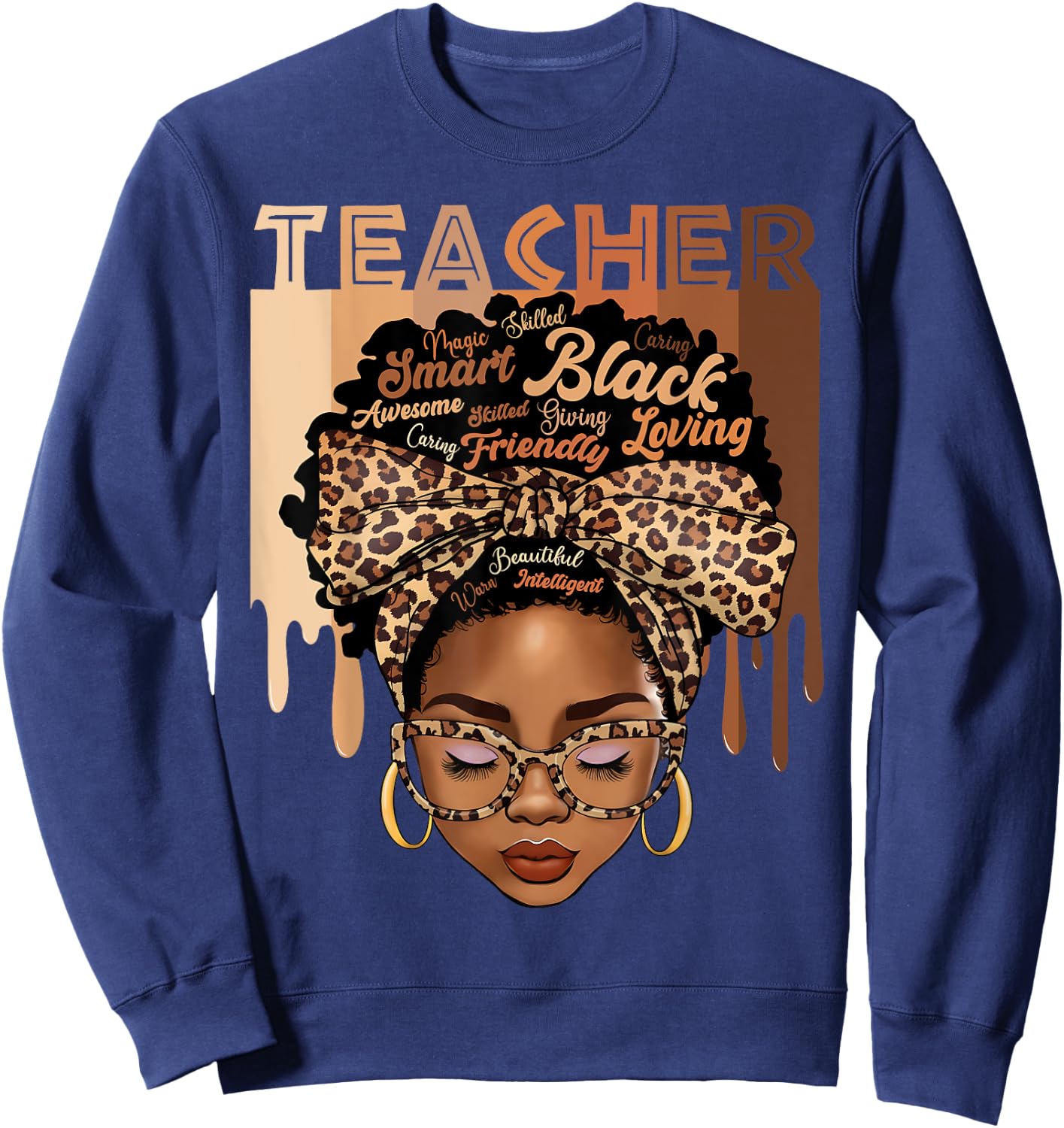 Black Teacher Magic Black History Month Afro Hair Melanin Sweatshirt - Sweatshirt | Navy