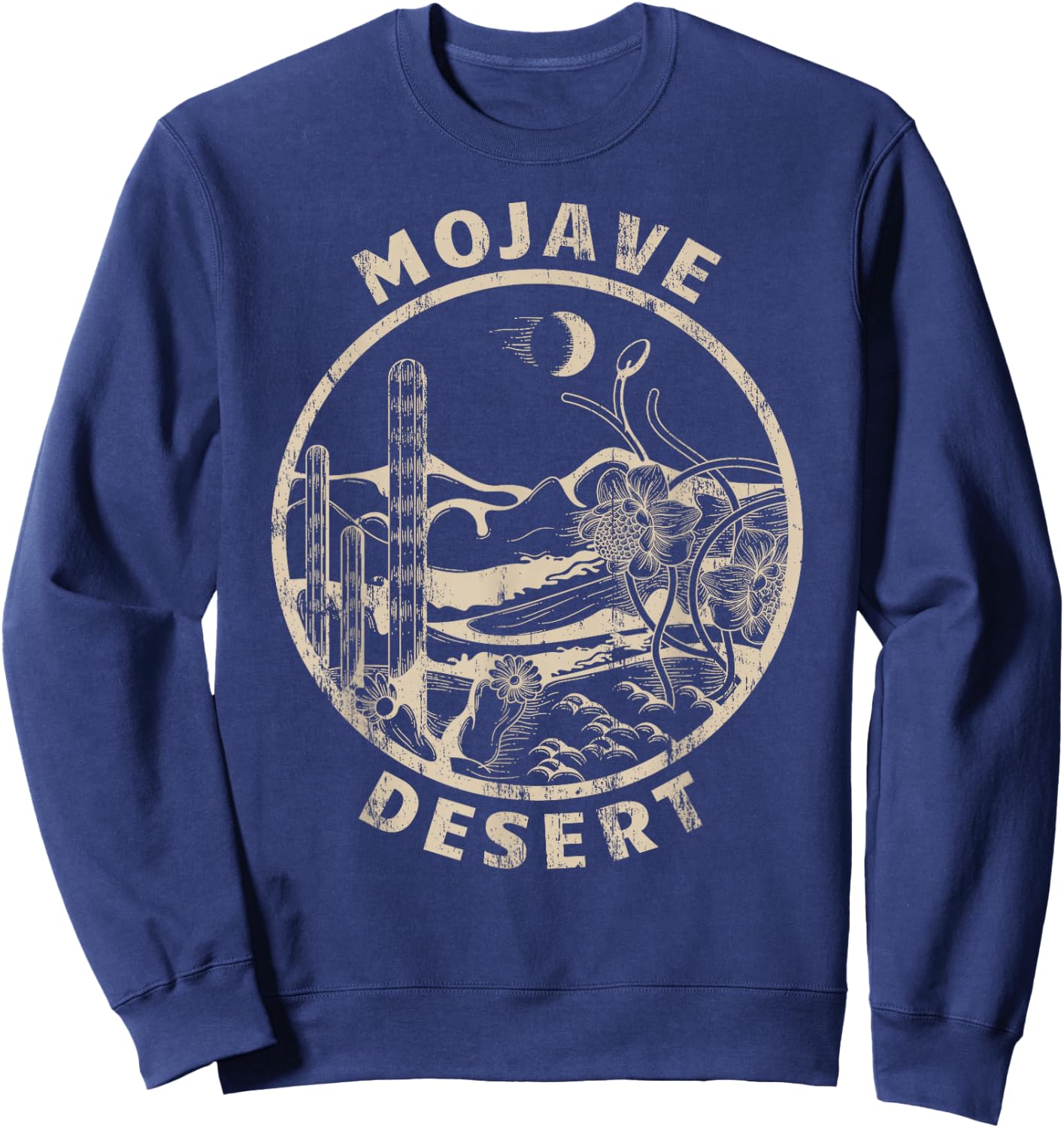 Mojave Desert Linocut Distressed Desert Sweatshirt - Sweatshirt | Navy