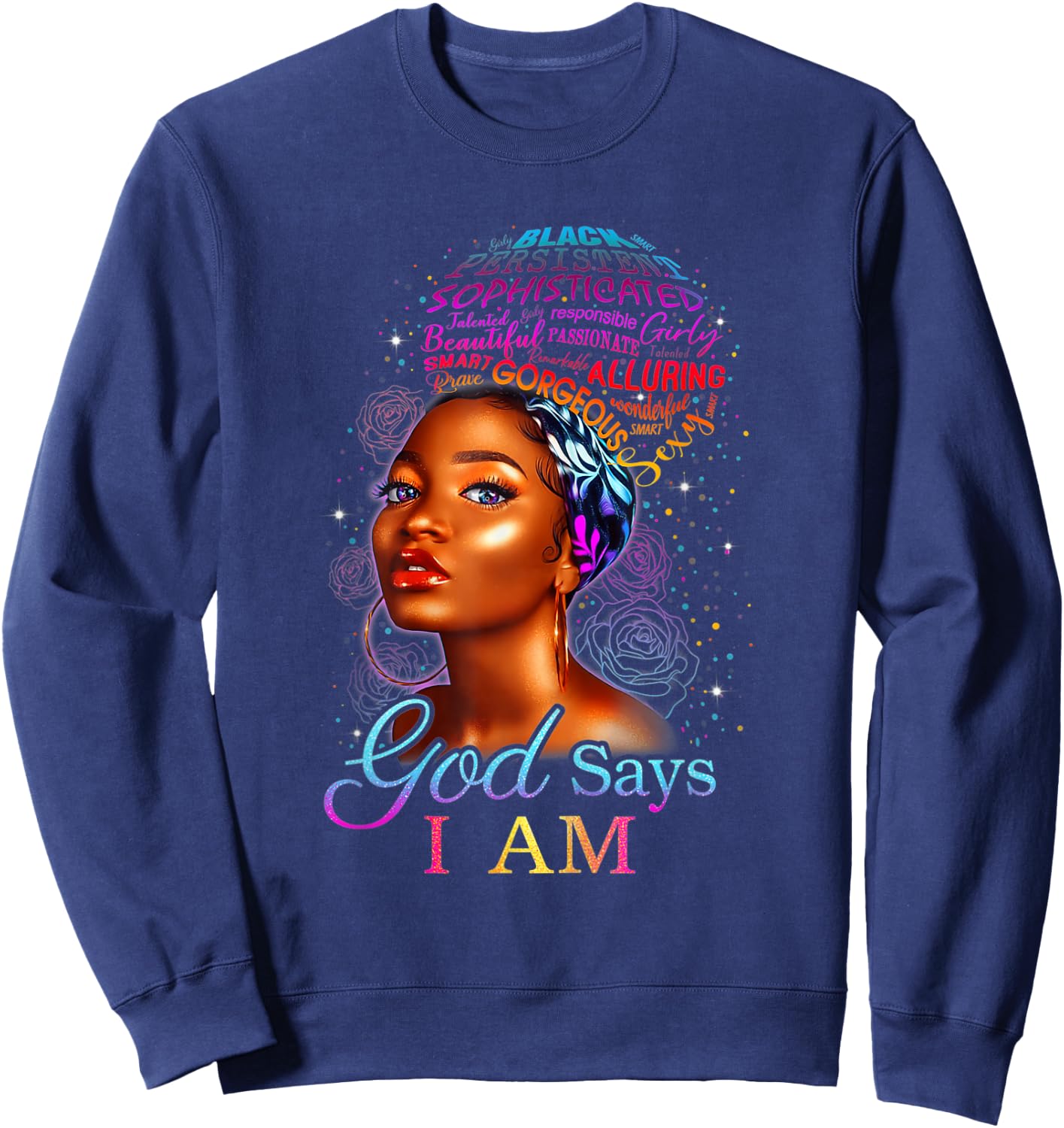 Black African American Ebony Blessed Queen Empowerment Sweatshirt - Sweatshirt | Navy