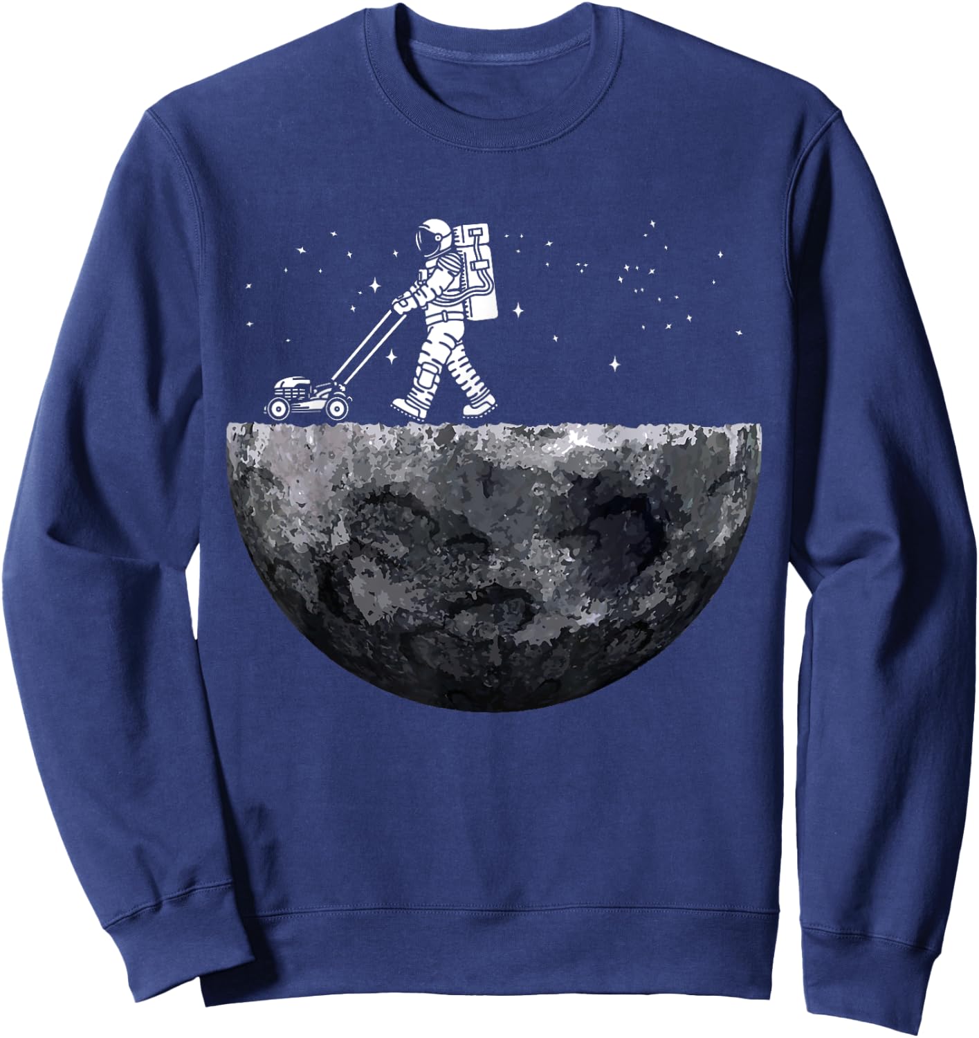 Astronauts Mowing Lawn on the Moon Vacuuming on the Moon Sweatshirt - Sweatshirt | Navy