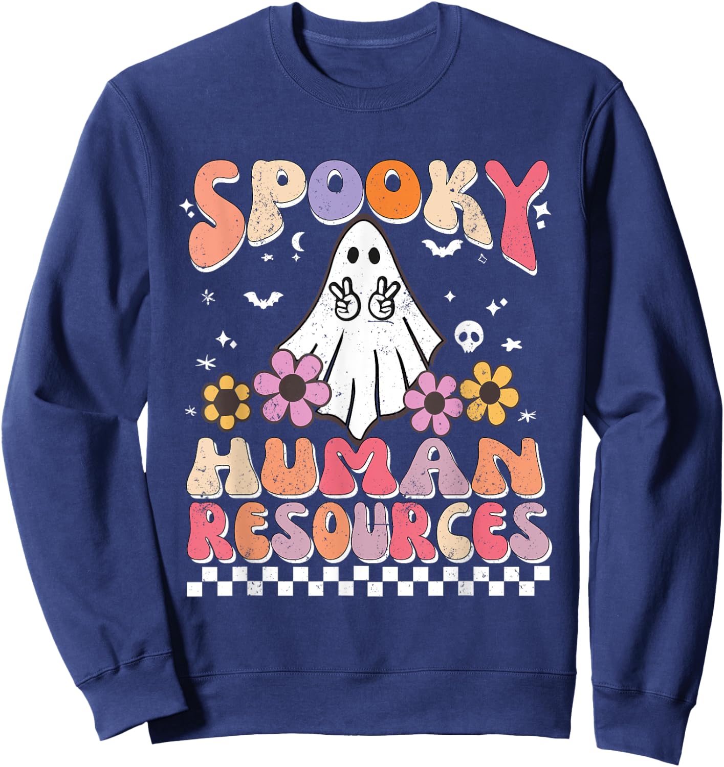 Spooky HR Manager Retro Groovy Halloween Matching HR Manager Sweatshirt - Sweatshirt | Navy