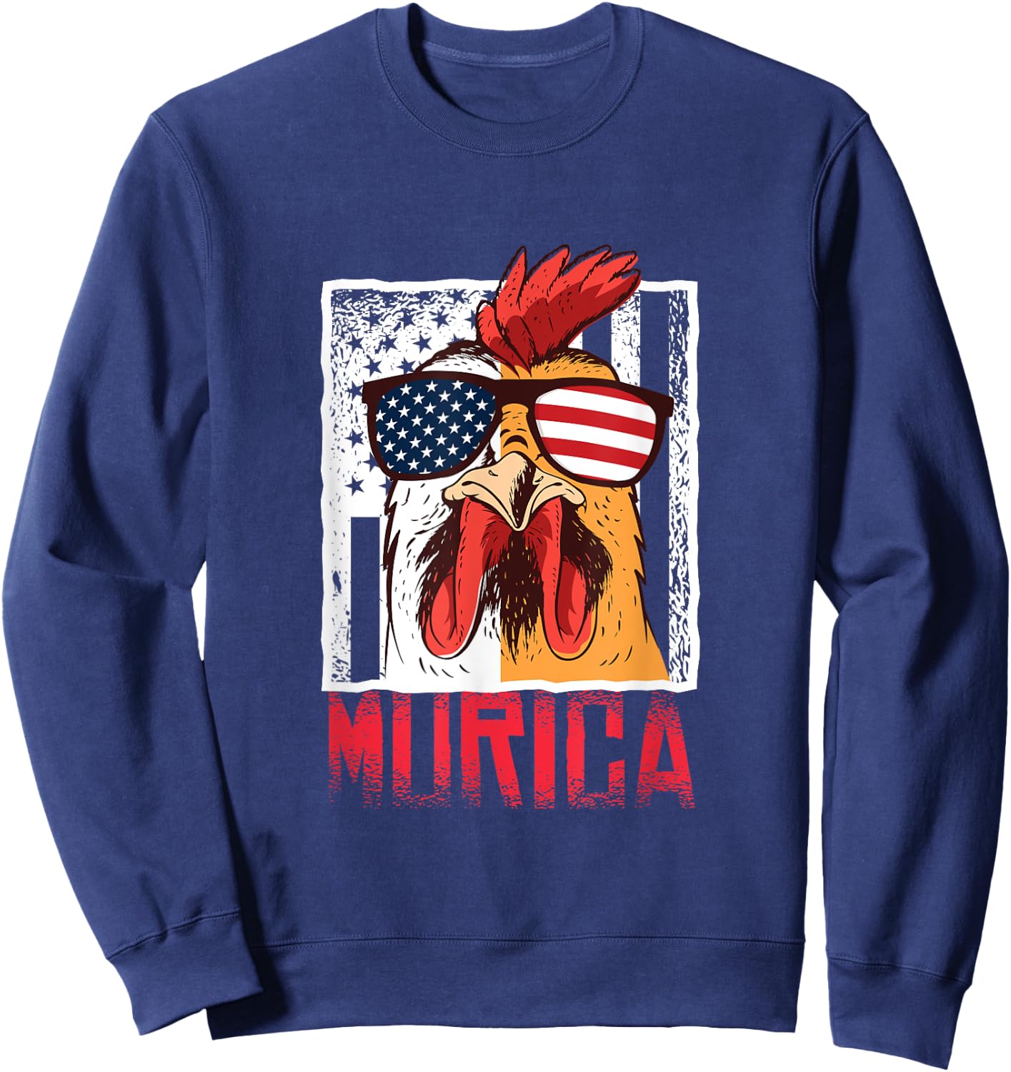 Merica Sunglasses Cock Funny Rooster Murica Sweatshirt - Sweatshirt | Navy