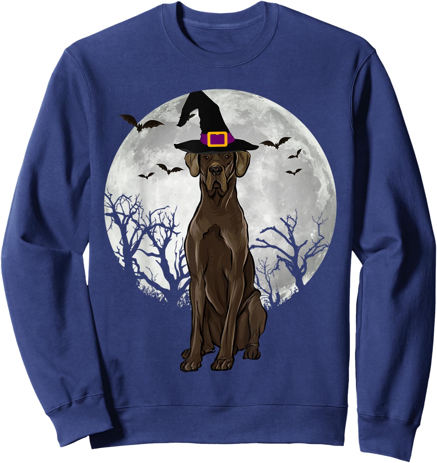 Scary Black Great Dane Dog Witch Hat Halloween Women Sweatshirt - Sweatshirt | Navy