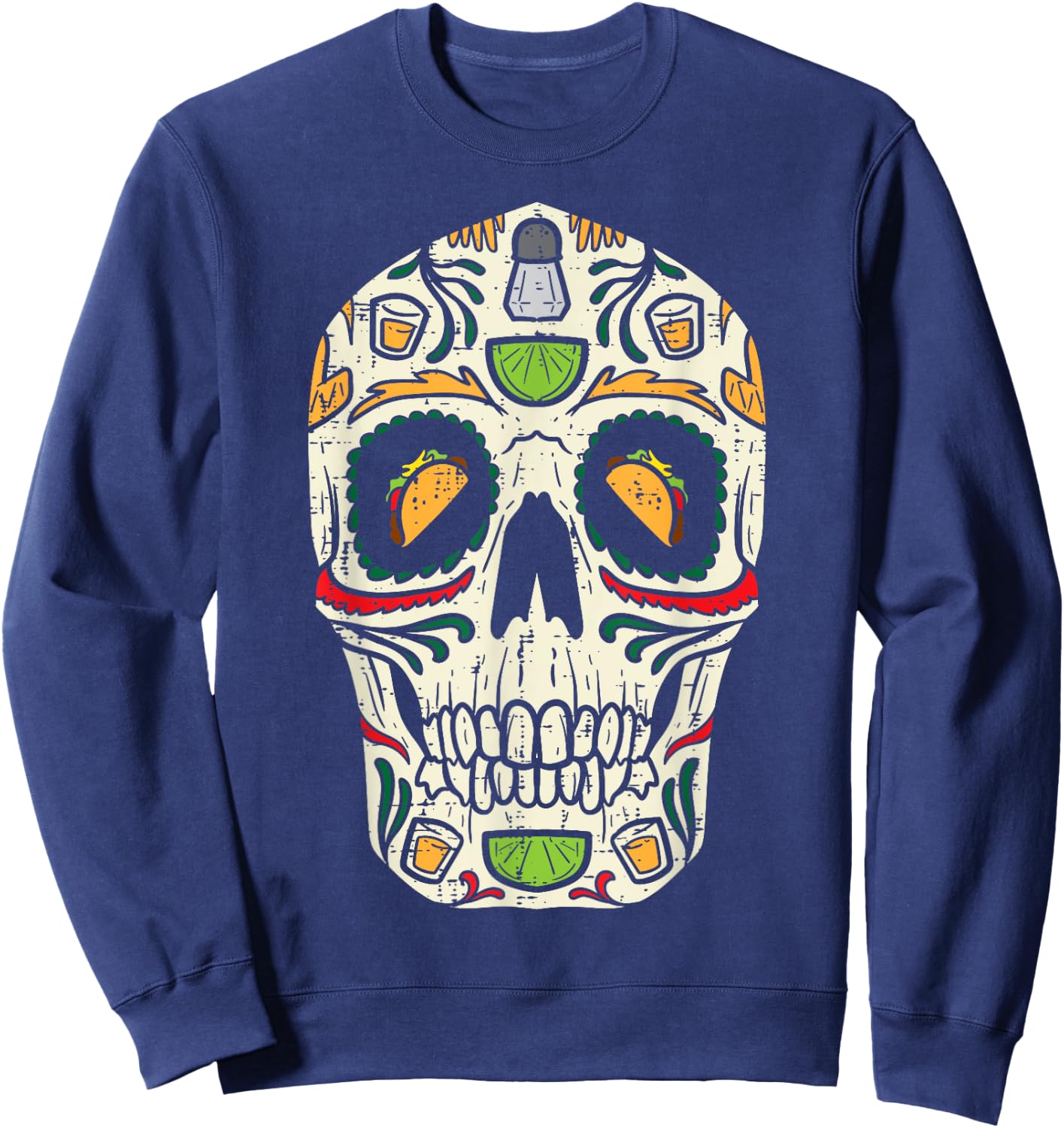 Sugar Skull Taco Tequila Pub Cinco De Mayo Calavera Mexican Sweatshirt - Sweatshirt | Navy